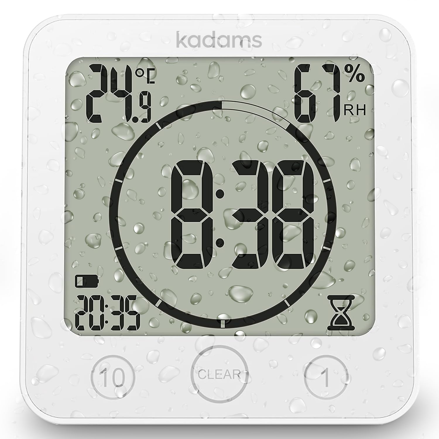 KADAMS Shower Timer Waterproof Bathroom Timer, Wall Clock with Alarm, Digital Kitchen Timer, Waterproof for Water Spray, Tempera