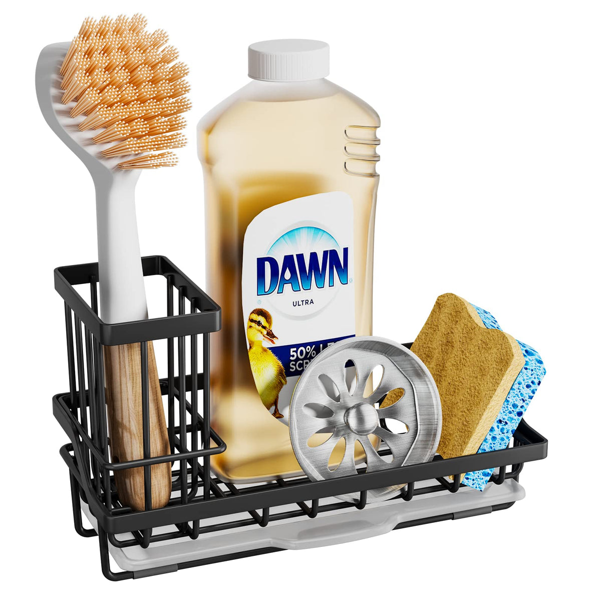 Swtymiki Sink Caddy Kitchen Sink Organizer With Detachable Brush Holder, Stainless Steel Sink Sponge Holder With Removable Drip