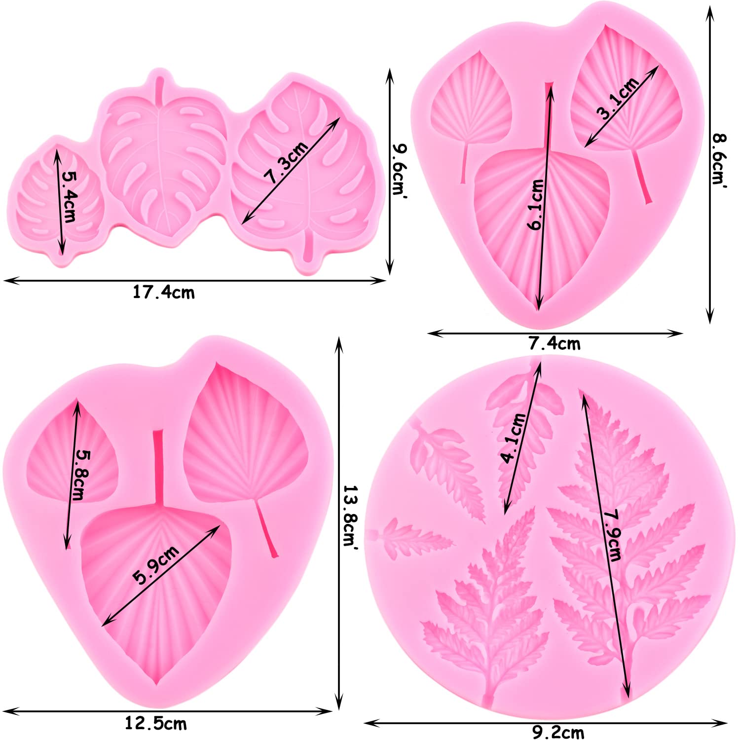 Zixiang Fan Leaf Fondant Mold Tropical Leaf Monstera Leaves Silicone Molds Fern Leaves Candy Mold For Chocolate Gum Paste Cupcak