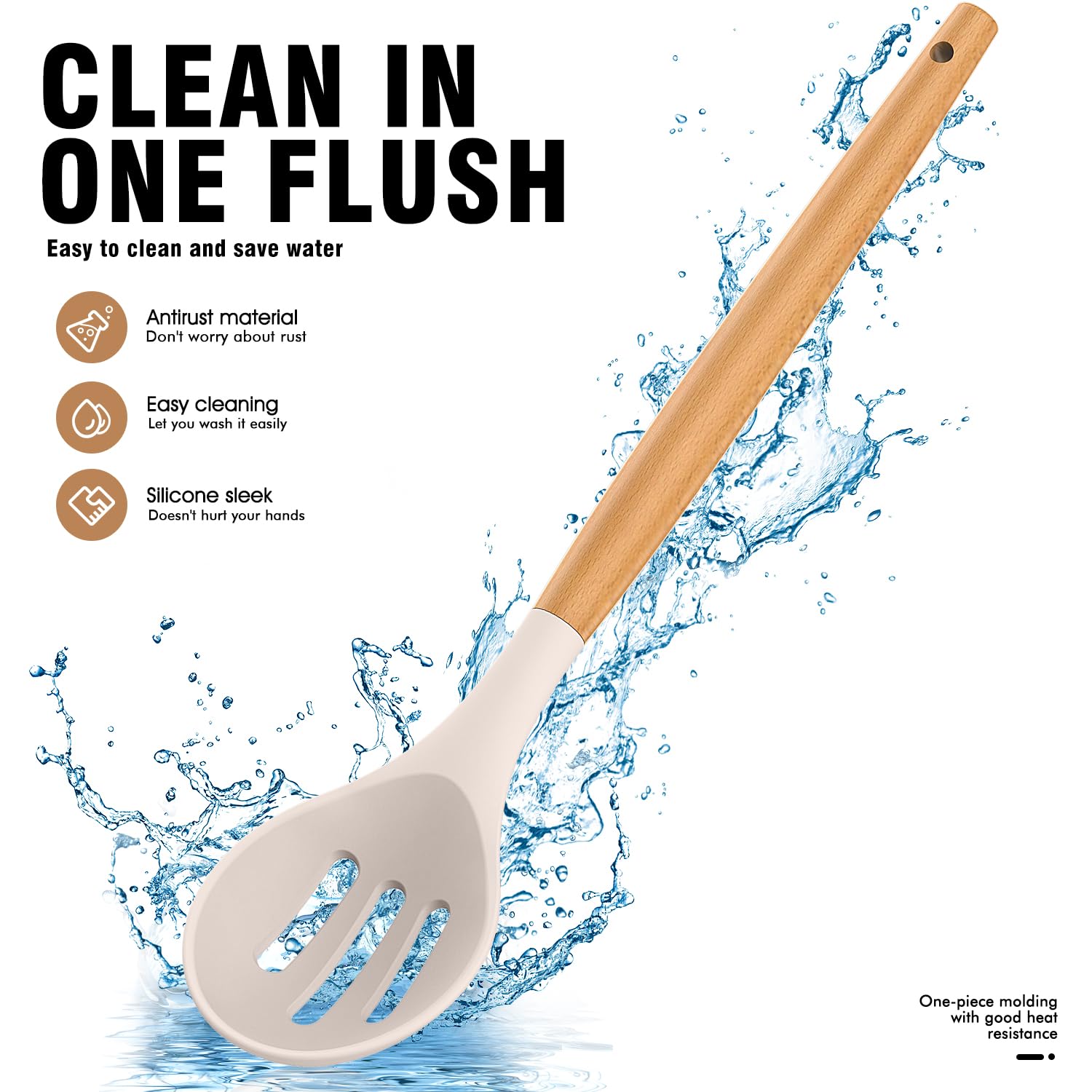 Silicone Cooking Utensils Set - Silicone Kitchen Utensils For Cooking Wooden Handles, 446F Heat Resistant Kitchen Utensil Spatul