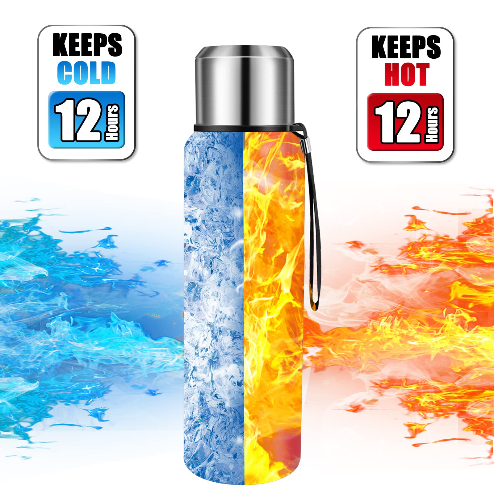 Insulated Vacuum Thermo Bottle 33Oz With Cup Lid Leakproof Stainless Water Flask For Coffee Hot And Cold Drink.(Red,1000Ml)