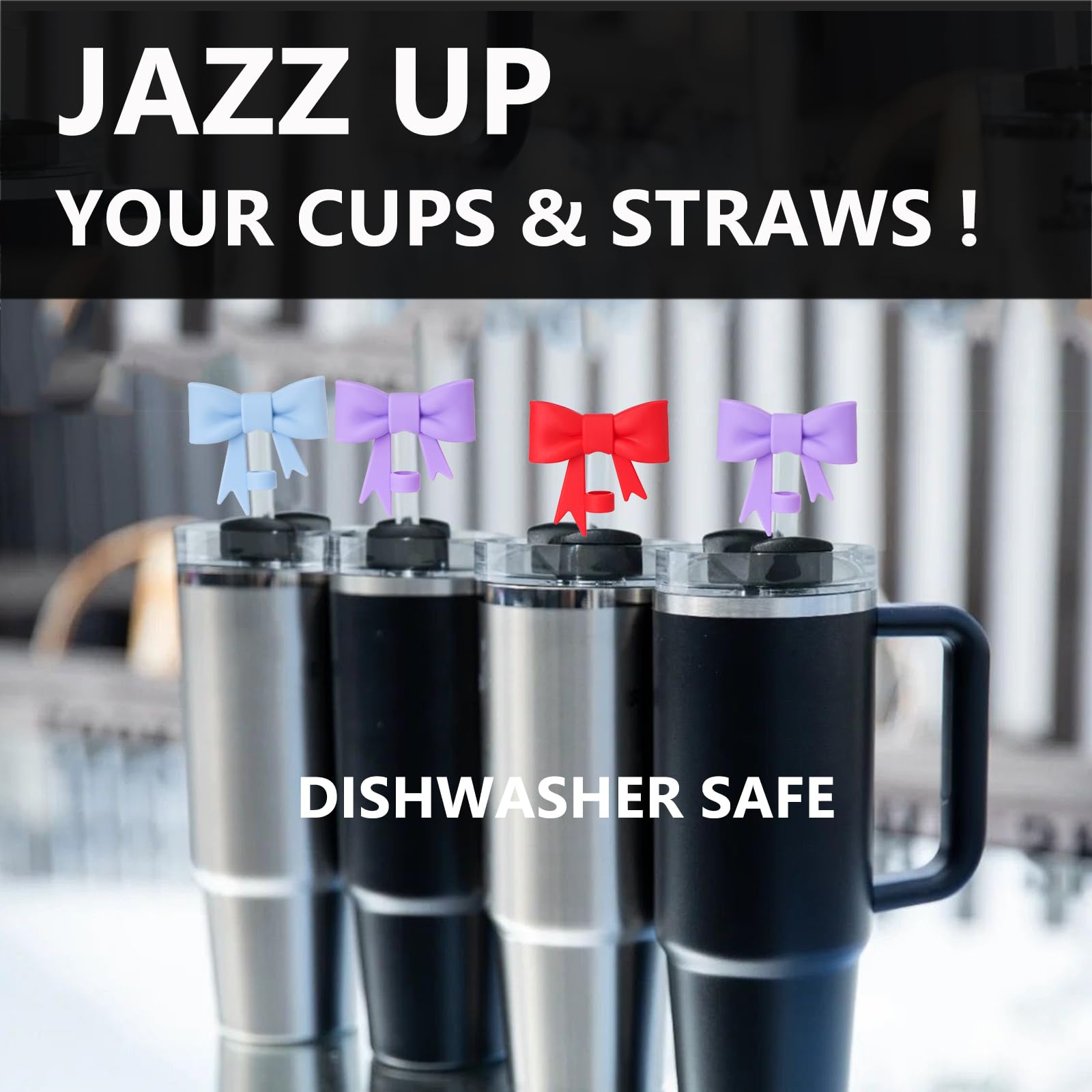 Yayayoung Classic Bow Straw Covers Cap Toppers Compatible With Stanley 30&40 Oz Tumbler Cups,Reusable Cute Silicone Straw Lids P