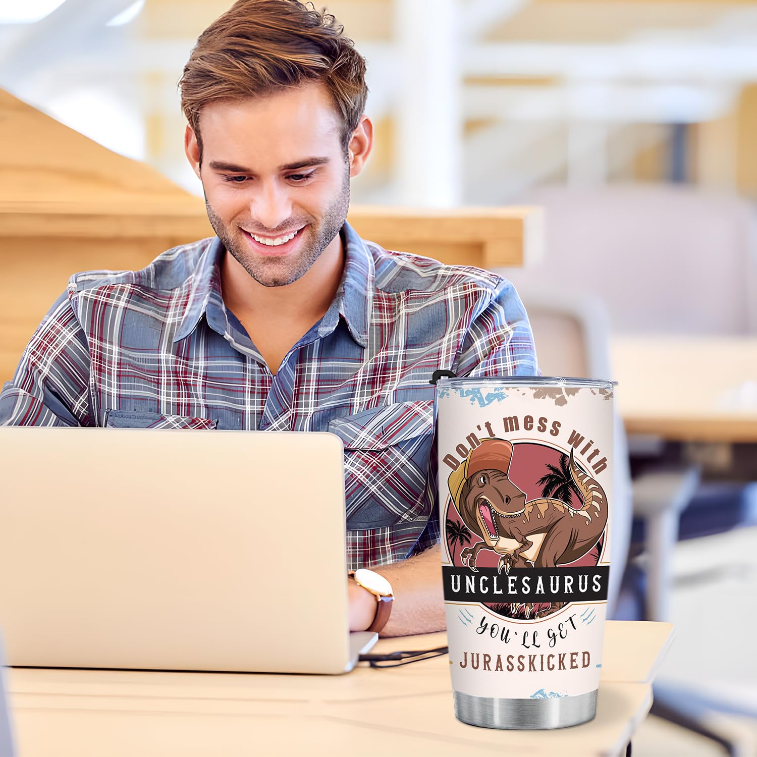 Uncle Tumbler Gifts For Fathers Day For Uncle Gift From Niece Uncle Gifts From Nephew - 20Oz Funny Tumbler Dinosaur Cup - Unique