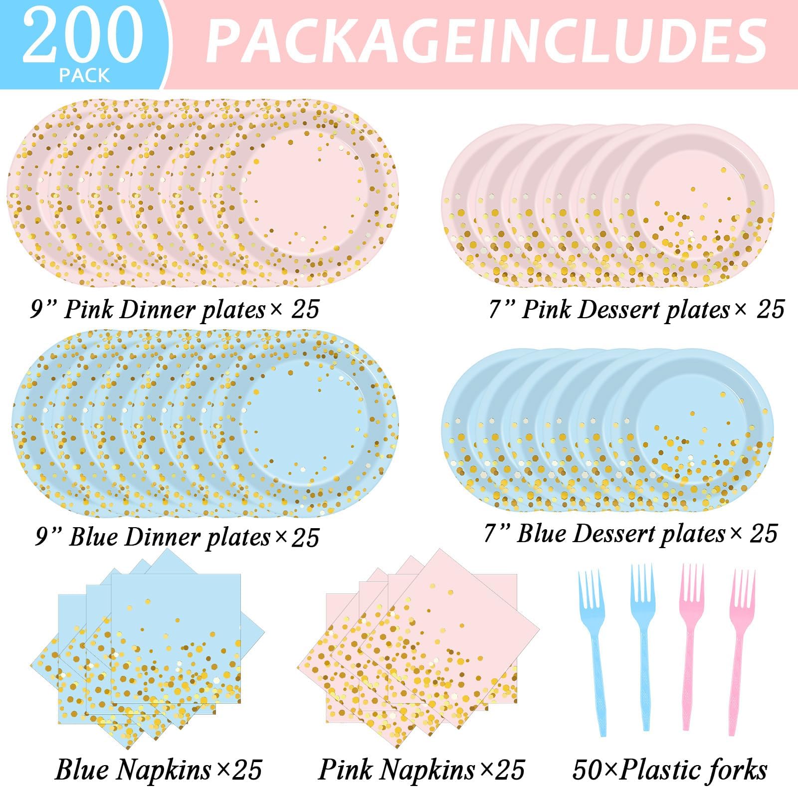 50 Guests Gender Reveal Party Supplies Baby Shower Party Tableware Gender Reveal Plates And Napkins Plastic Forks Boys Girls Blu