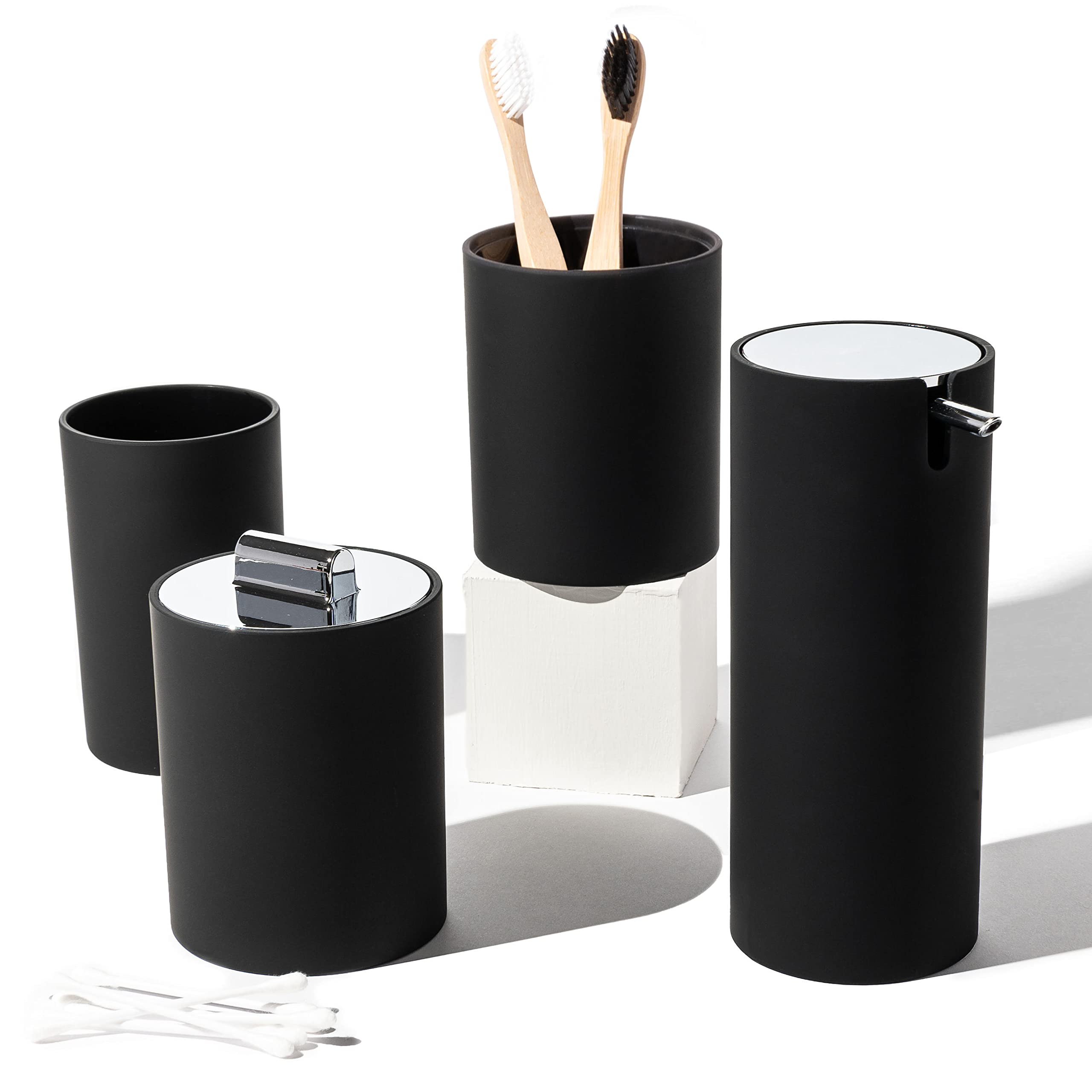 Sleek Matte Black Bathroom Accessory Set 4 Pcs Complete Bathroom Set Modern Bathroom Decor Bathroom Organizer Accesorios Para Ba