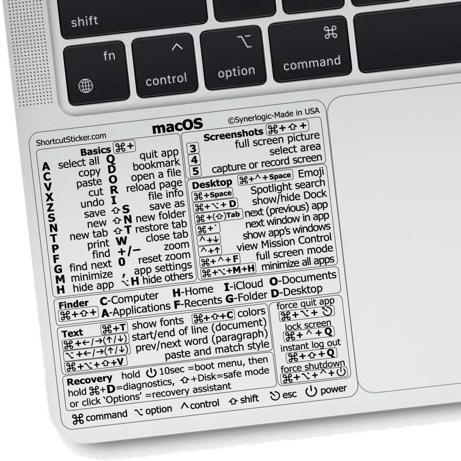 Synerlogic Mac Os (Venturamontereybig Surcatalinamojave) Keyboard Shortcuts, M1M2Intel No-Residue Clear Vinyl Sticker, Compatibl