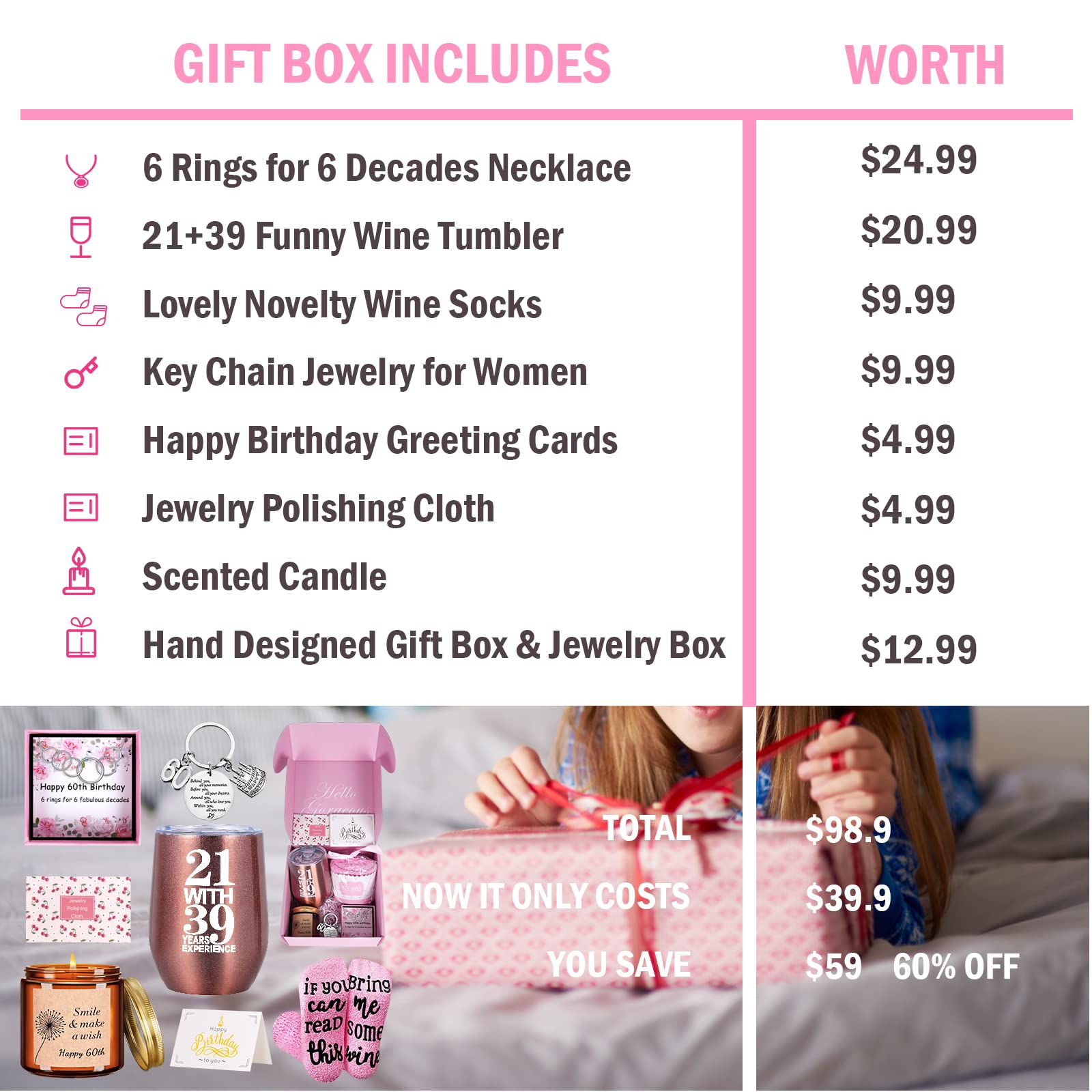 60Th Birthday Gifts For Women, Fabulous Funny Happy Birthday Gift For Mom, Best Friend, Sister, Wife, Aunt Turning 60 Years Old,