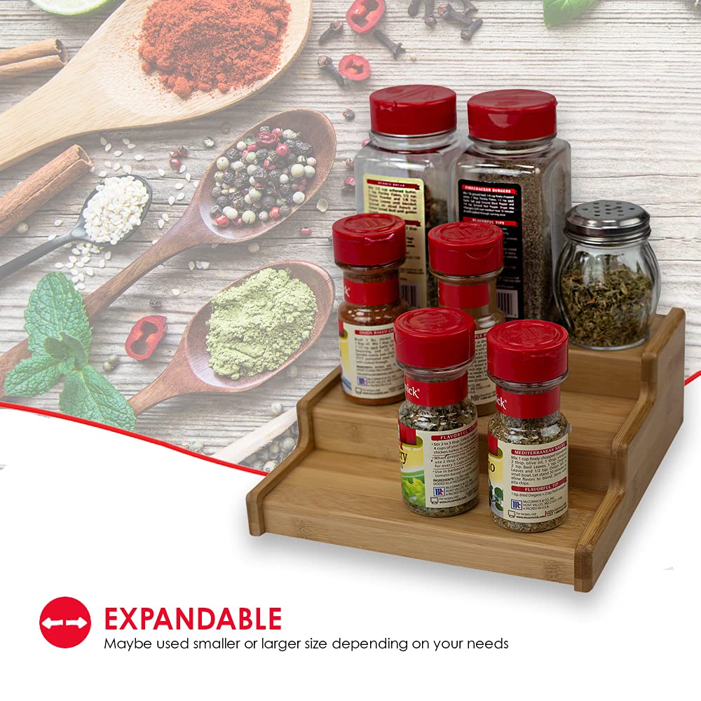 Home Basics Bamboo Expandable Kitchen Cabinet, Pantry, Shelf Organizer/Spice Rack- 3 Level Storage, Easy Pull Out, Eco-Friendly,