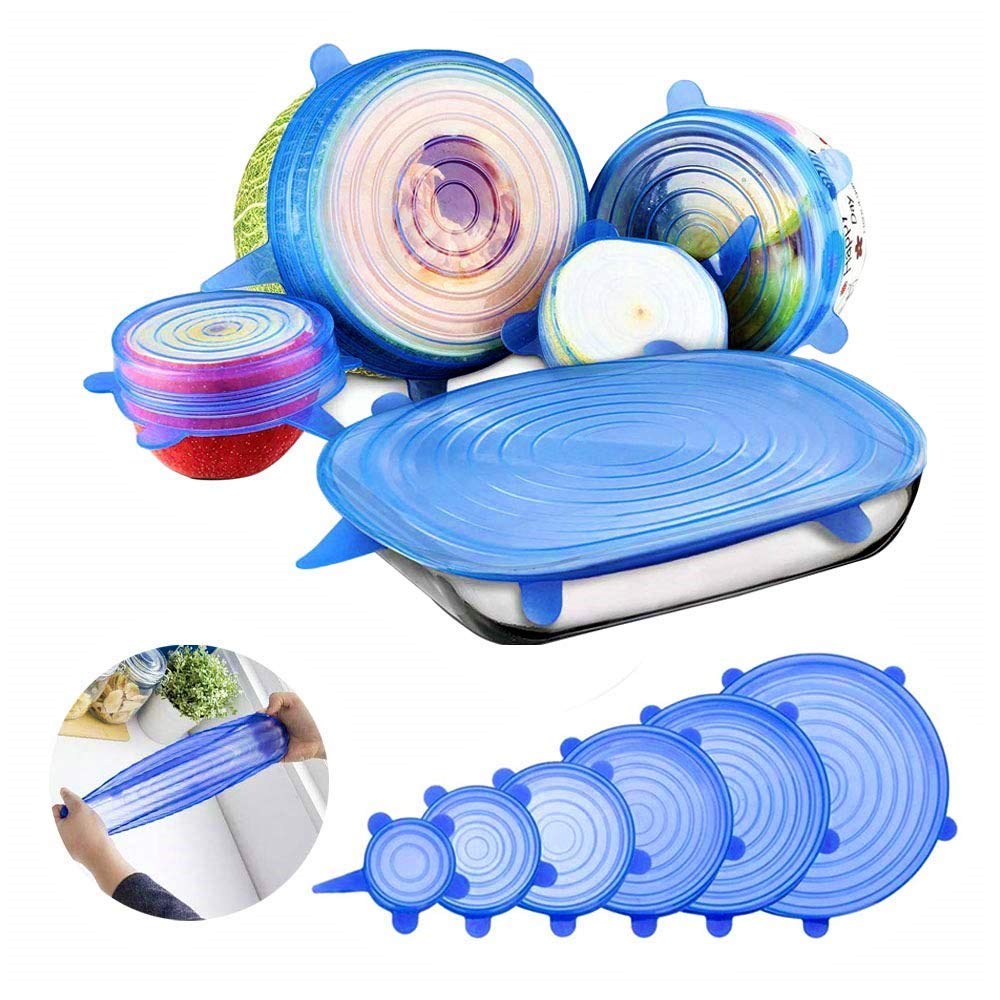 ikis Silicone Cover, 6 Pieces/Silicon Stretch Lids for Jar, Containers & Utensils | Reusable Silicon Vacuum Lids (Pack of 6 Lids