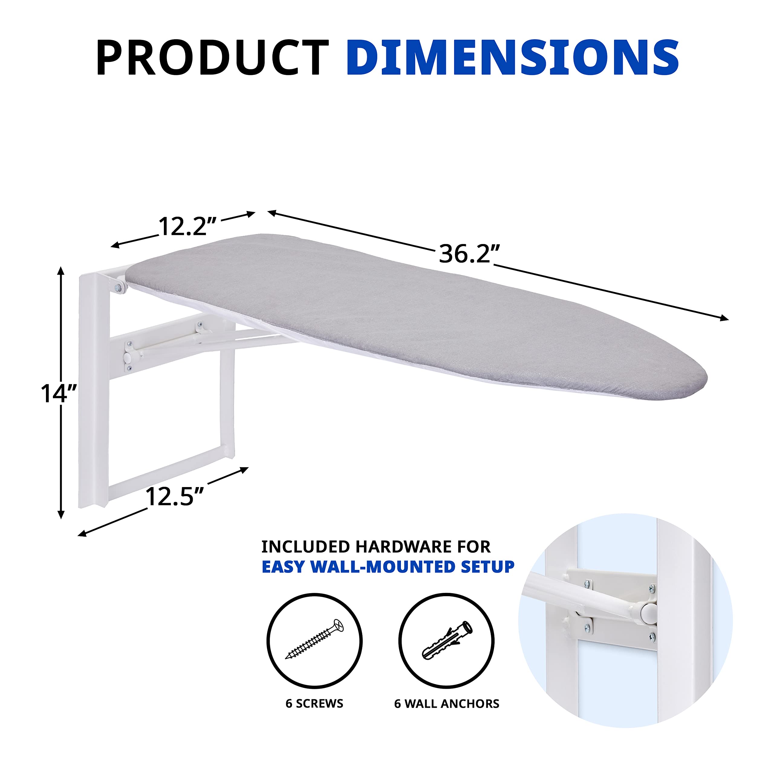 Ivation Wall-Mounted Ironing Board | Foldable 36.2    X 12.2   , Fold Down Ironing Station For Home, Apartment & Dorms, Easy-Rel