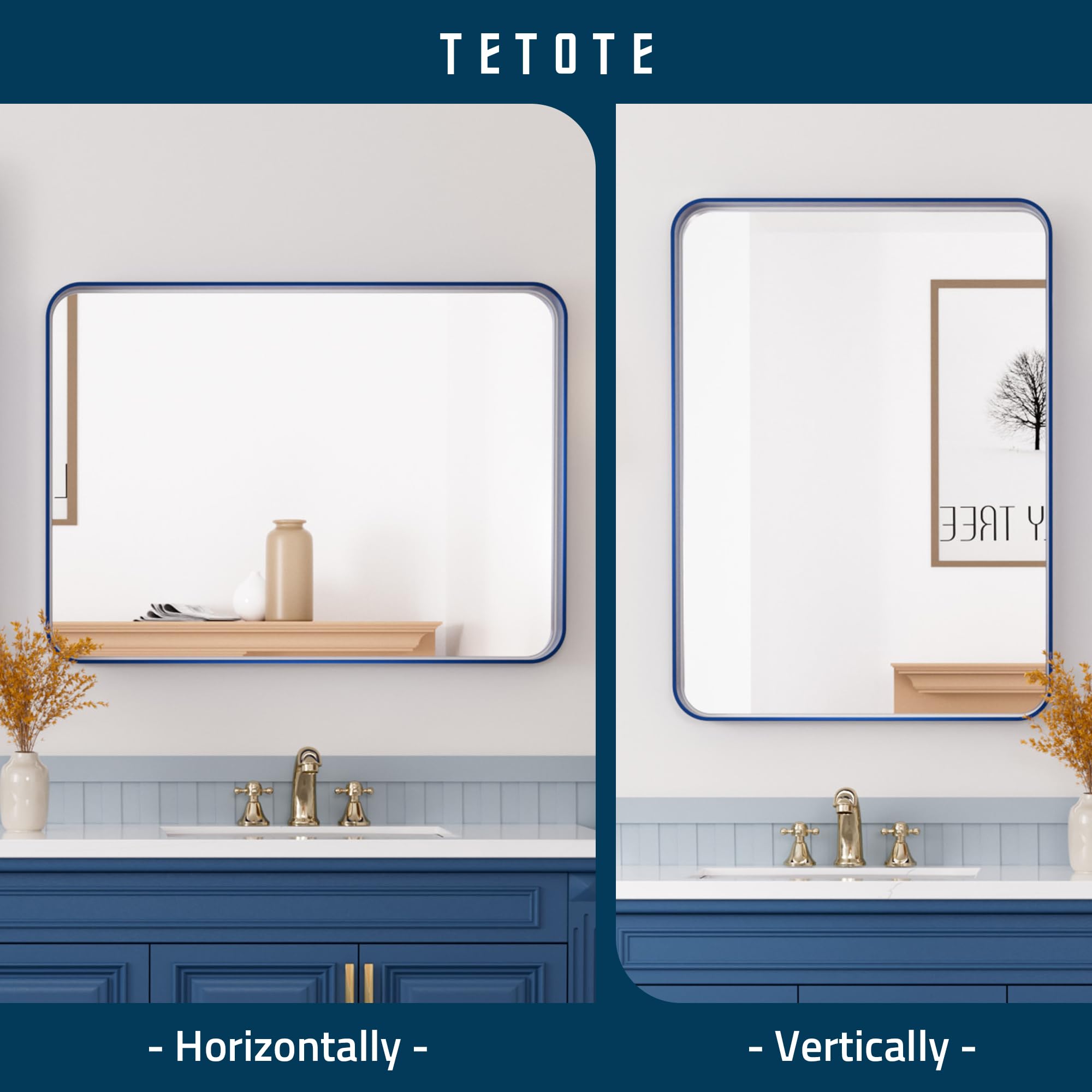 Tetote 22 X 30 Navy Blue Mirror For Bathroom Metal Frame Wall Mounted Rectangle Mirror For Vanity With Sandy Textured Surface(Ho