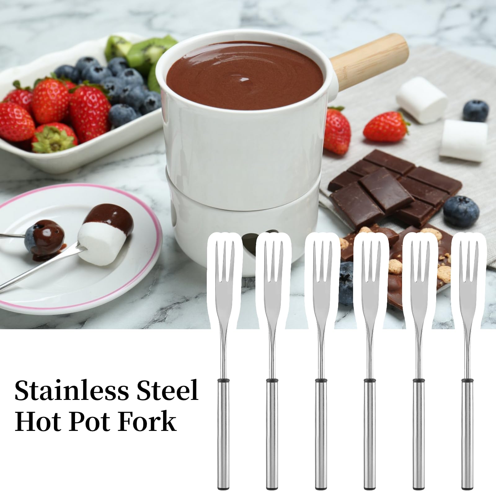 6 Pack Stainless Steel Fondue Forks, Dessert Server Skewer Fondue Pot Forks Outdoor Picnic Bbq Grilling Skewer For Cheese Chocol