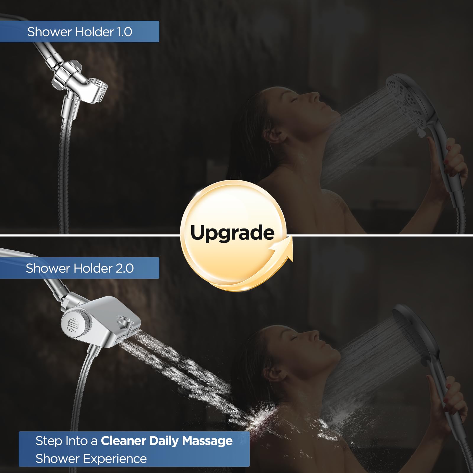 HOPOPRO High Pressure Filtered Shower Head Combo, Chrome Black, SS5775CP, Dual Water Softener, Massage & Chlorine Removal