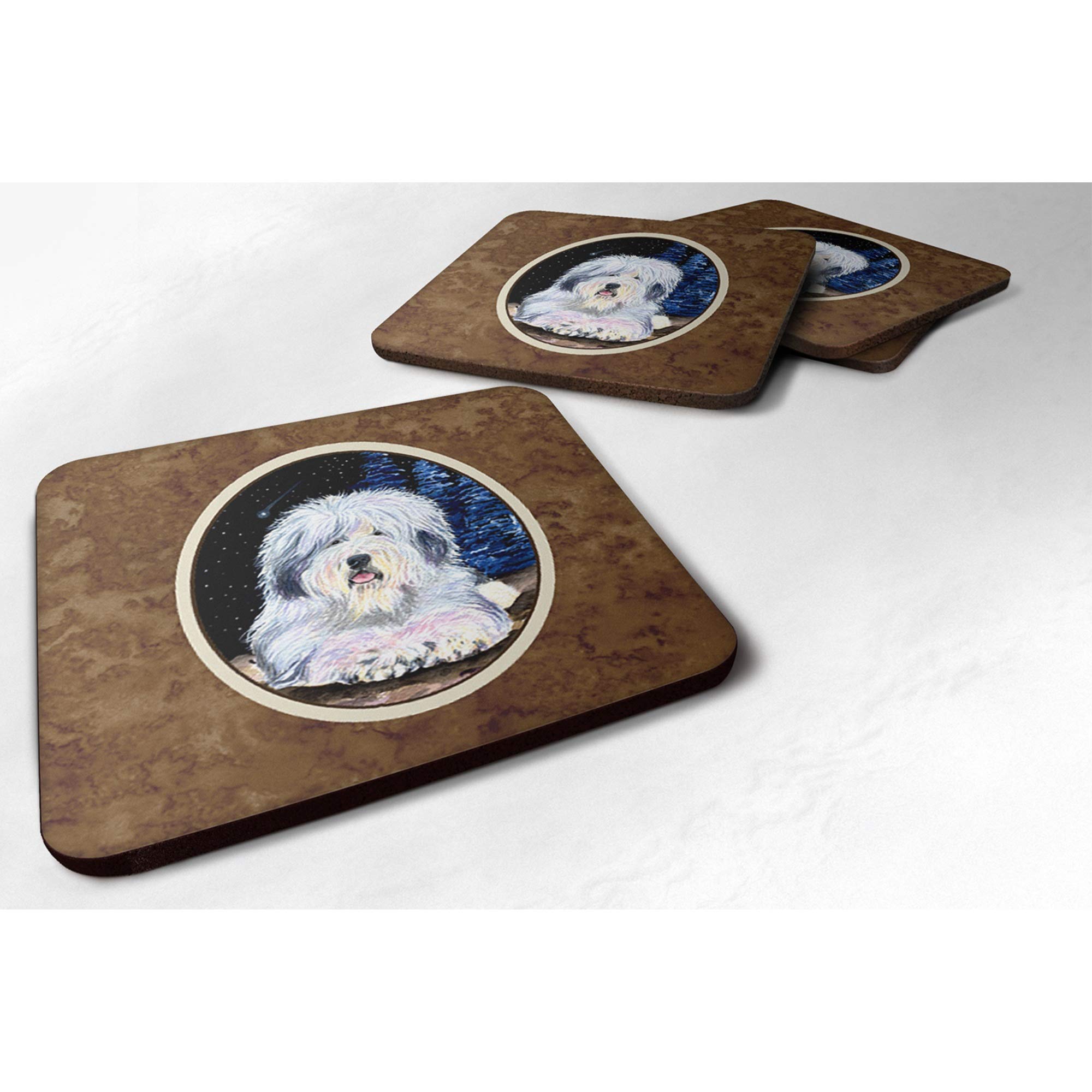Carolines Treasures Starry Night Old English Sheepdog Foam Coasters Set of 4 (Set of 4), 3.5 H x 3.5 W, Multicolor