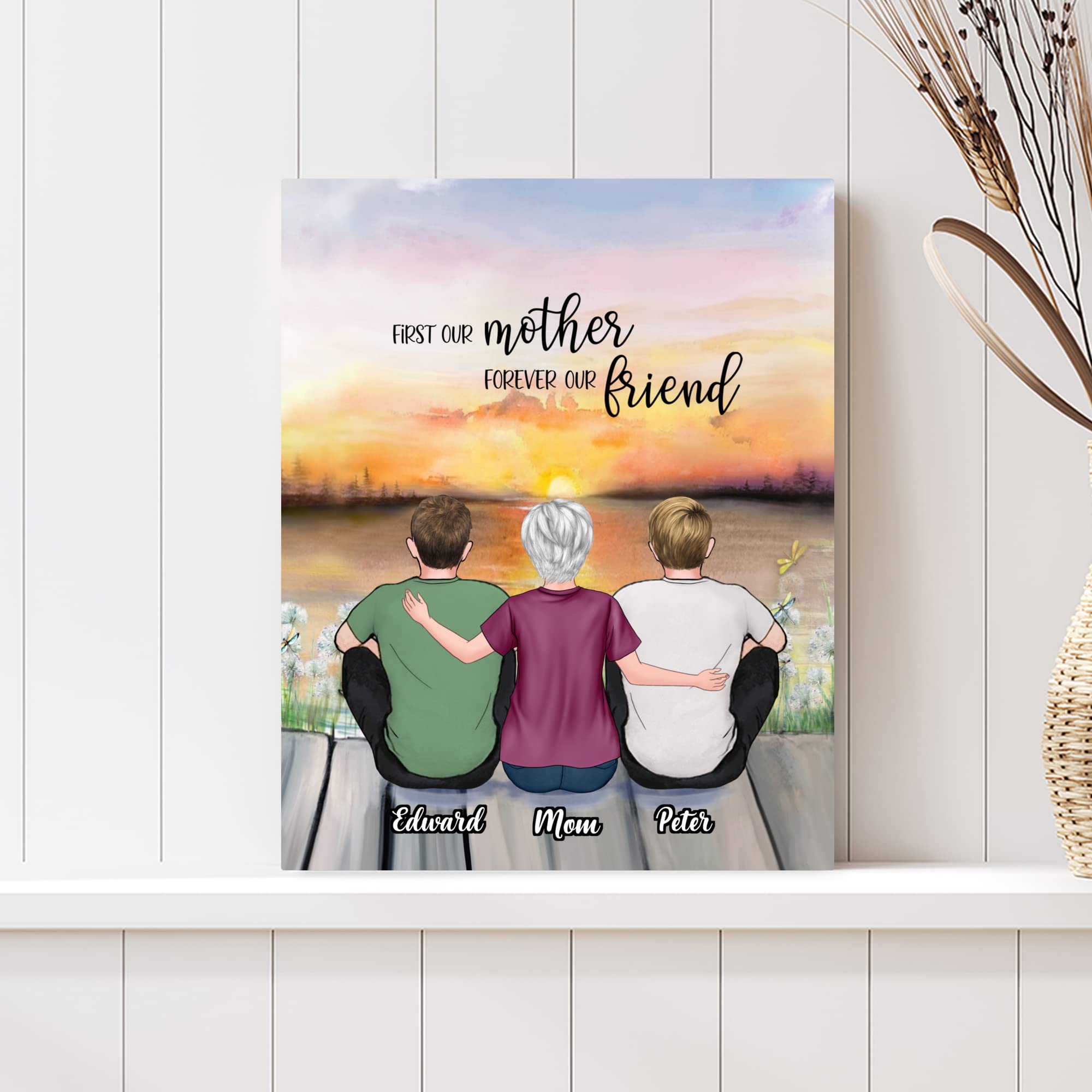 Gossby Custom Mom Wrapepd Canvas - Custom Gift For Mom From 2 Sons With Design, Name - Mother Son Art Gift - Mothers Day, Christ