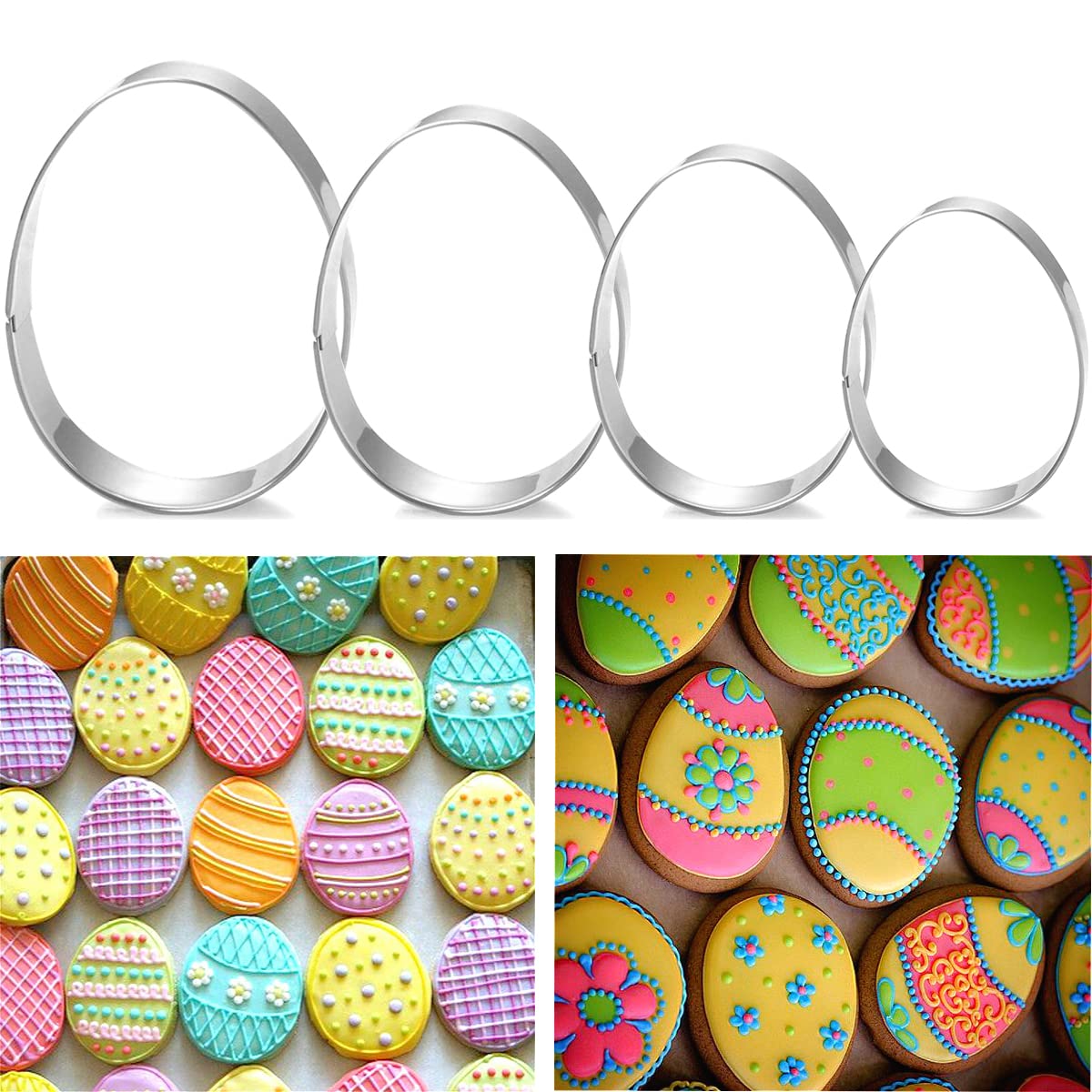 Easter Egg Cookie Cutter Set - 4 Piece - 4'', 3 3/8'', 2 1/2'', 2'' - Egg Shaped Cookie Cutters, Stainless Steel Biscuit Pastry