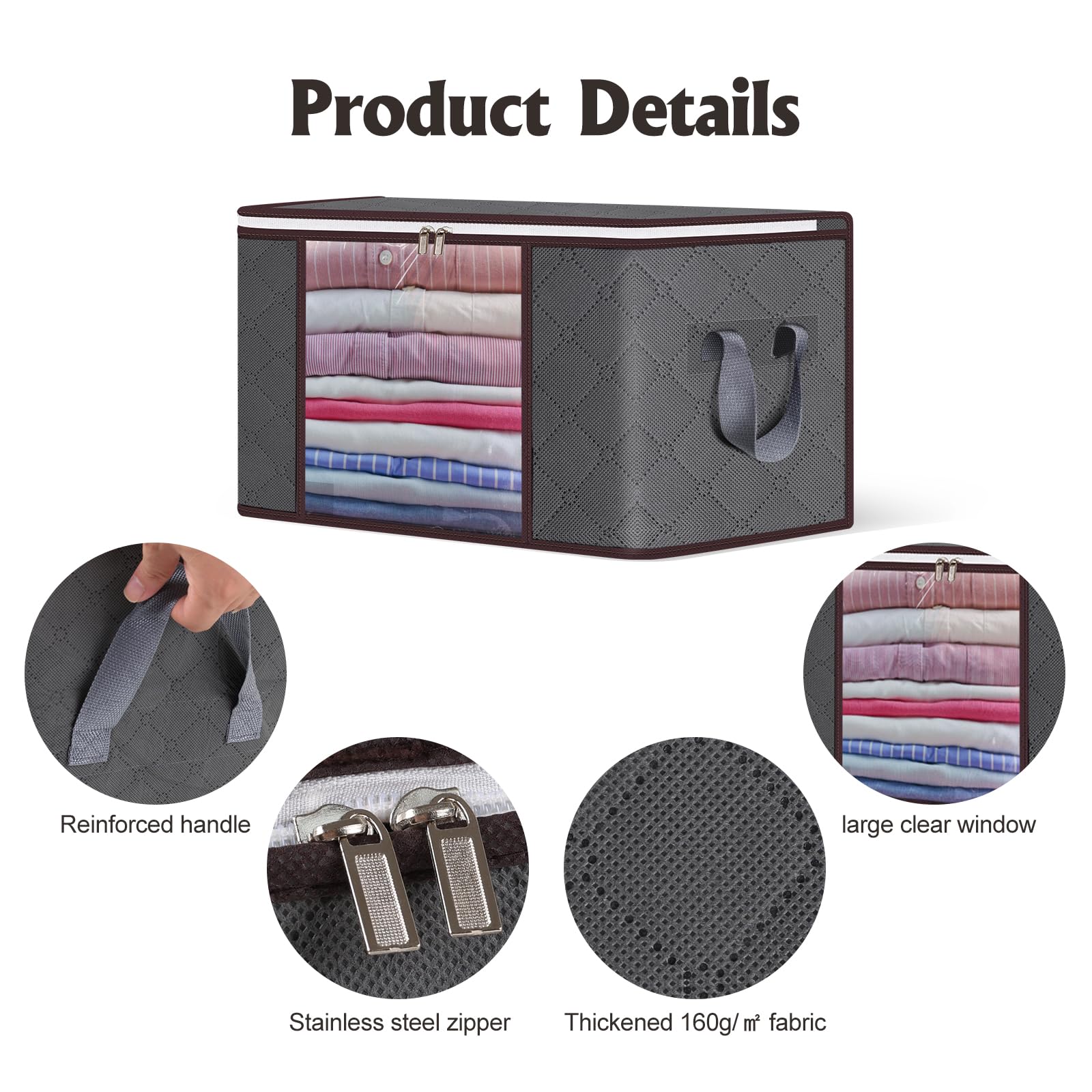 90L Large Storage Bags,6 Pack Foldable Clothes Storage Bins with Zipper and Lids Closet Organizers Storage ContainersDurable Han