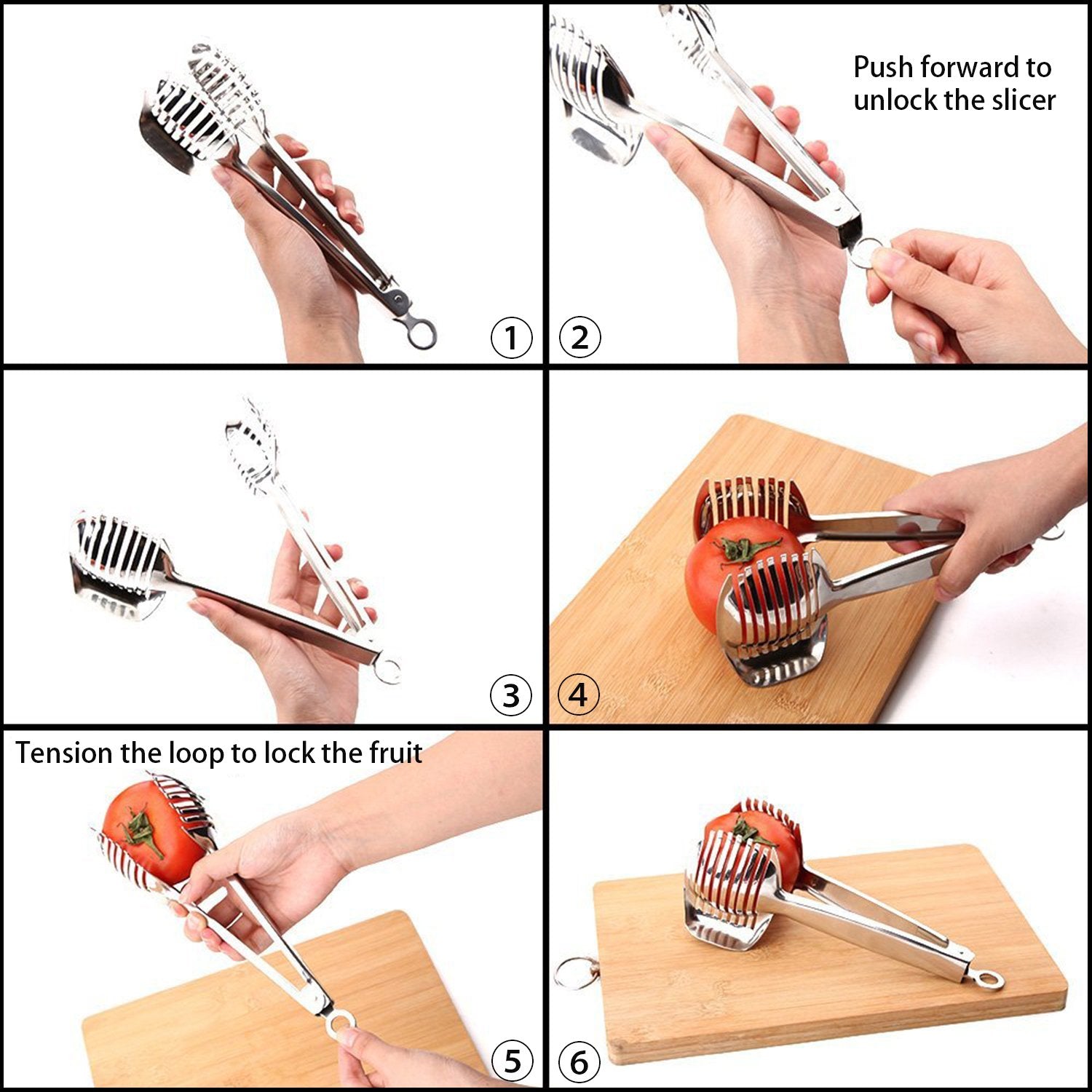 Best Utensils Tomato Slicer Lemon Cutter Multipurpose Handheld Round Fruit Tongs Stainless Steel Onion Holder Easy Slicing Kiwi