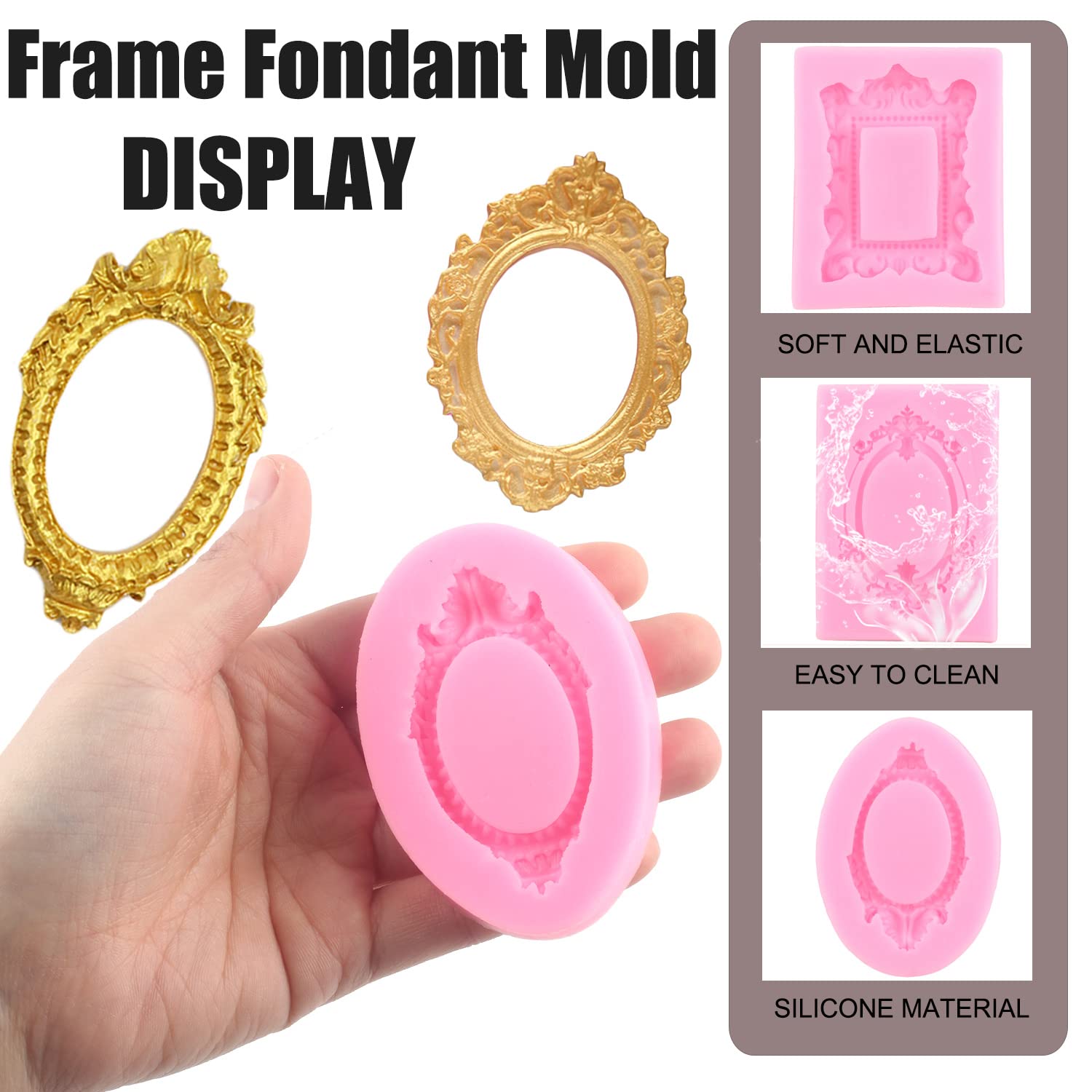 Zixiang Photo Frame Silicone Molds Baroque Style Picture Frames Fondant Mold For Cupcake Topper Cake Decoration Chocolate Candy