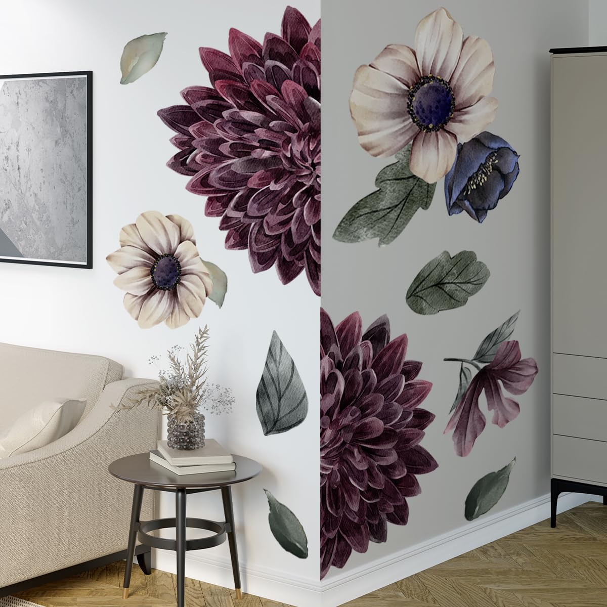 Runtoo Large Flower Wall Art Decals 3D Boho Fabric Floral Wall Stickers For Girls Bedroom Living Room Office Home Backdrop Decor