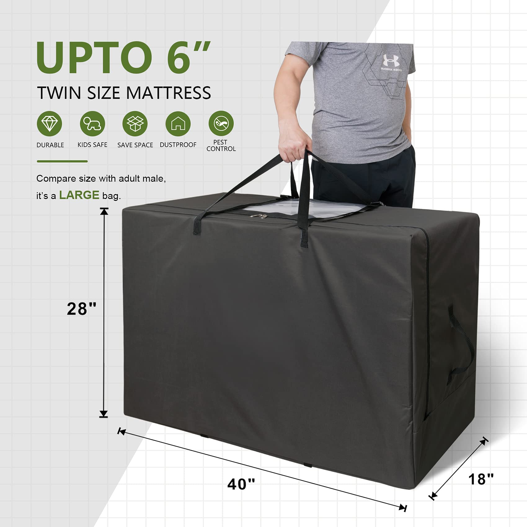 Cuddly Nest Folding Mattress Storage Bag - Heavy Duty Carry Case For Tri-Fold Guest Bed Mattress (Fits 6'' Twin & Twin Xl Mattre