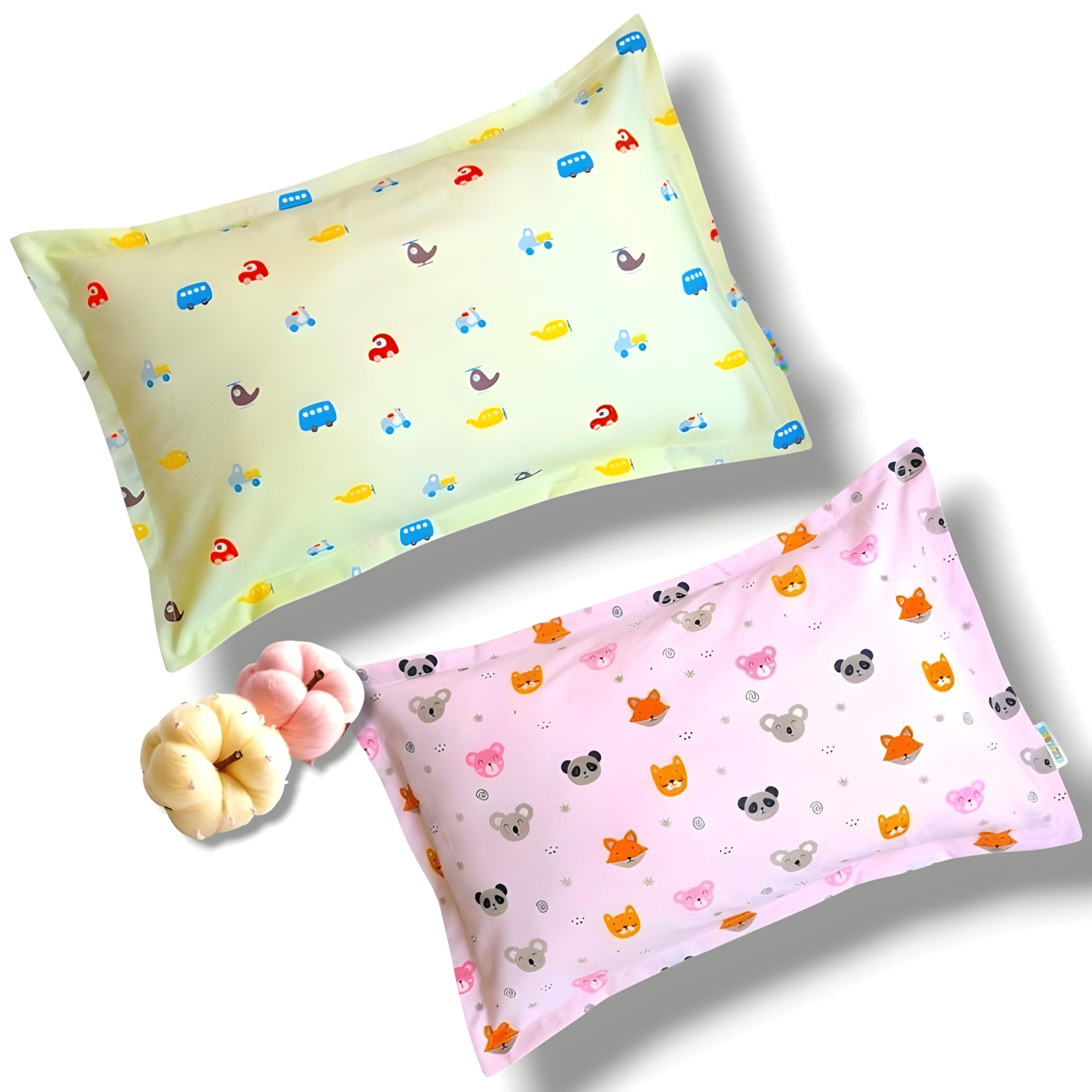 Samspire 100% Organic Cotton Kids Pillow Covers Only, Size 12X18 Inches, Suitable For Kids Of 1 To 5 Year, Set Of 2 (Pink-Ylw-Ki