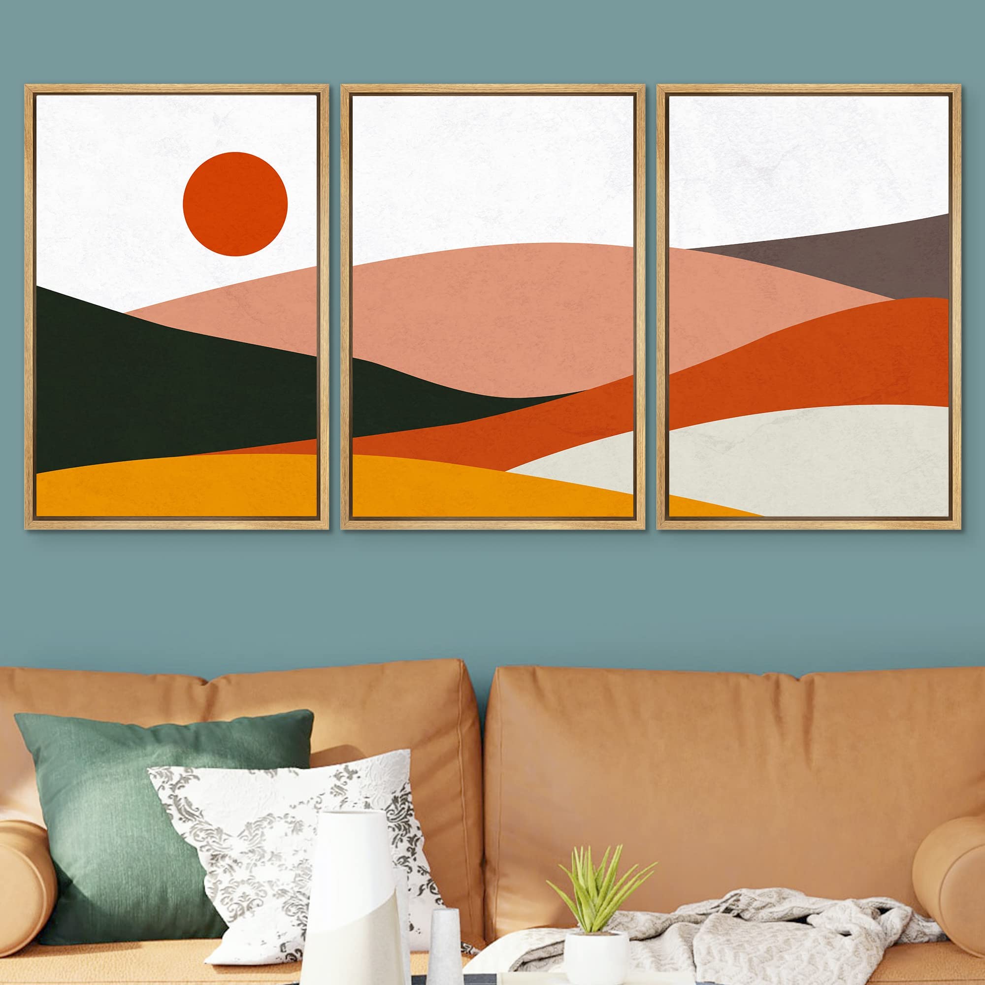 Signwin 3 Piece Framed Canvas Wall Art Abstract Mountain Canvas Prints Home Artwork Decoration For Living Room,Bedroom - 24''X36