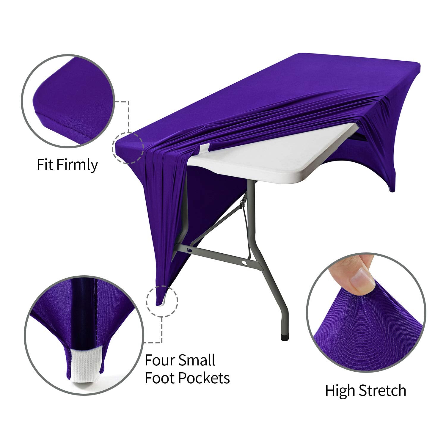 Peomeise 6Ft Spandex Table Cover Rectangular Stretch Spandex Tablecloth (Purple,6Ft)
