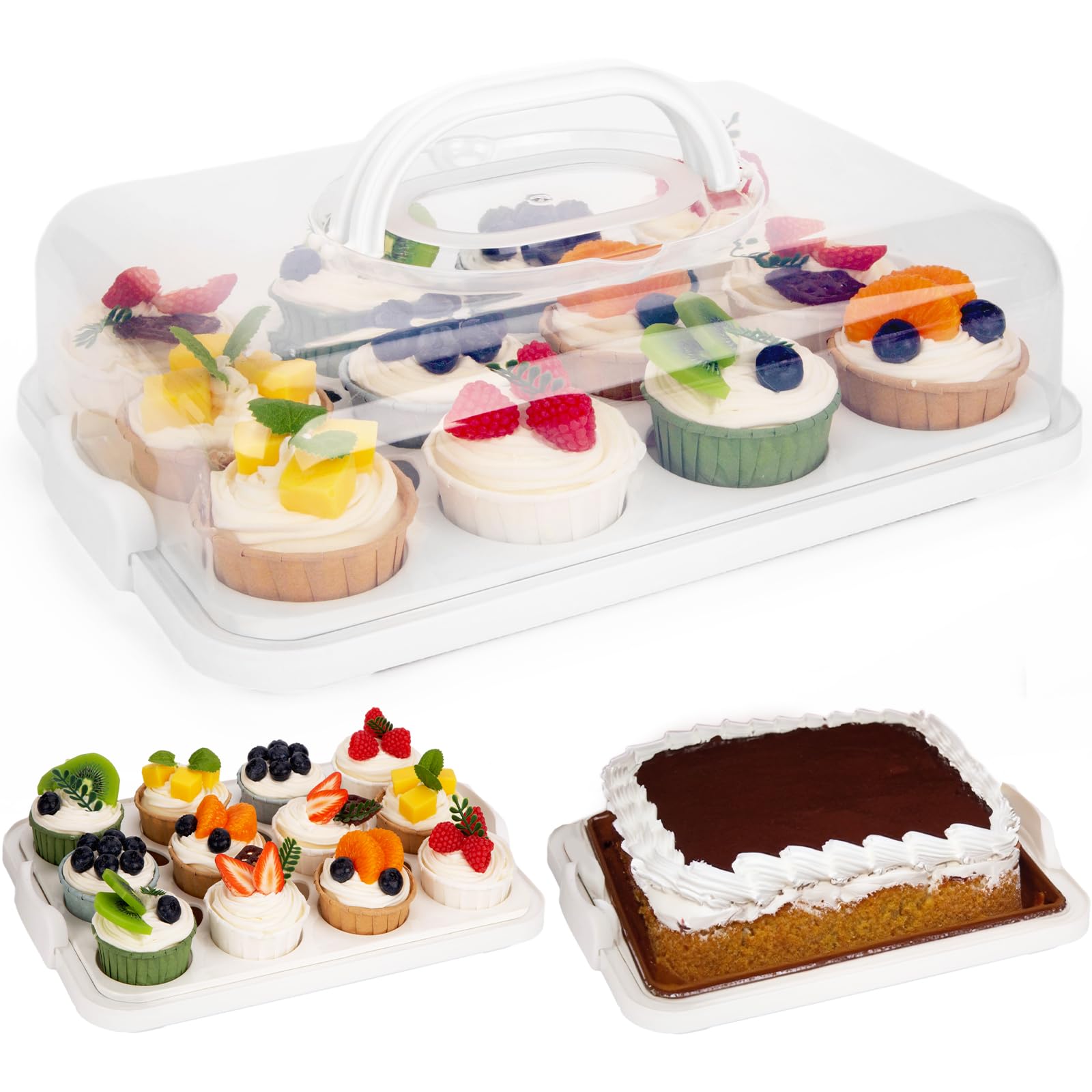 Vgoodall Cupcake Carrier With Lid, Cake Holder Cupcake Container For 12 Cupcakes 2 In 1 Portable Dessert Container For Cake Pie