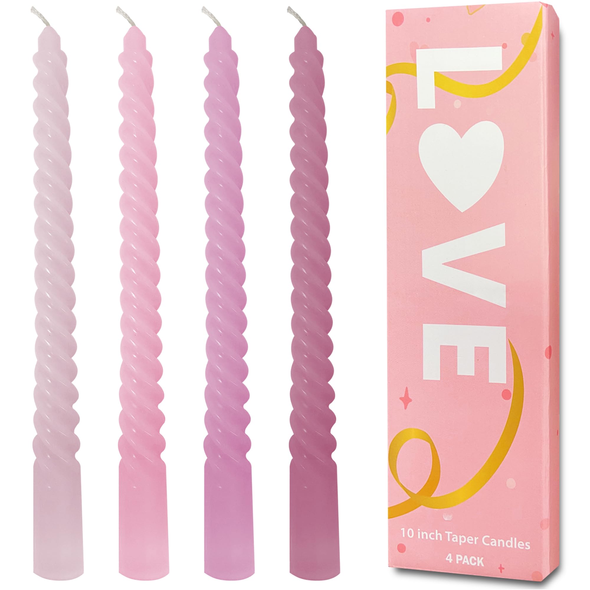 Topsics Spiral Twisted Taper Candles, Set of 4 Dinner Candles, Unscented Taper Candlesticks 10 inch Tall,Ideal Valentines Day Gi