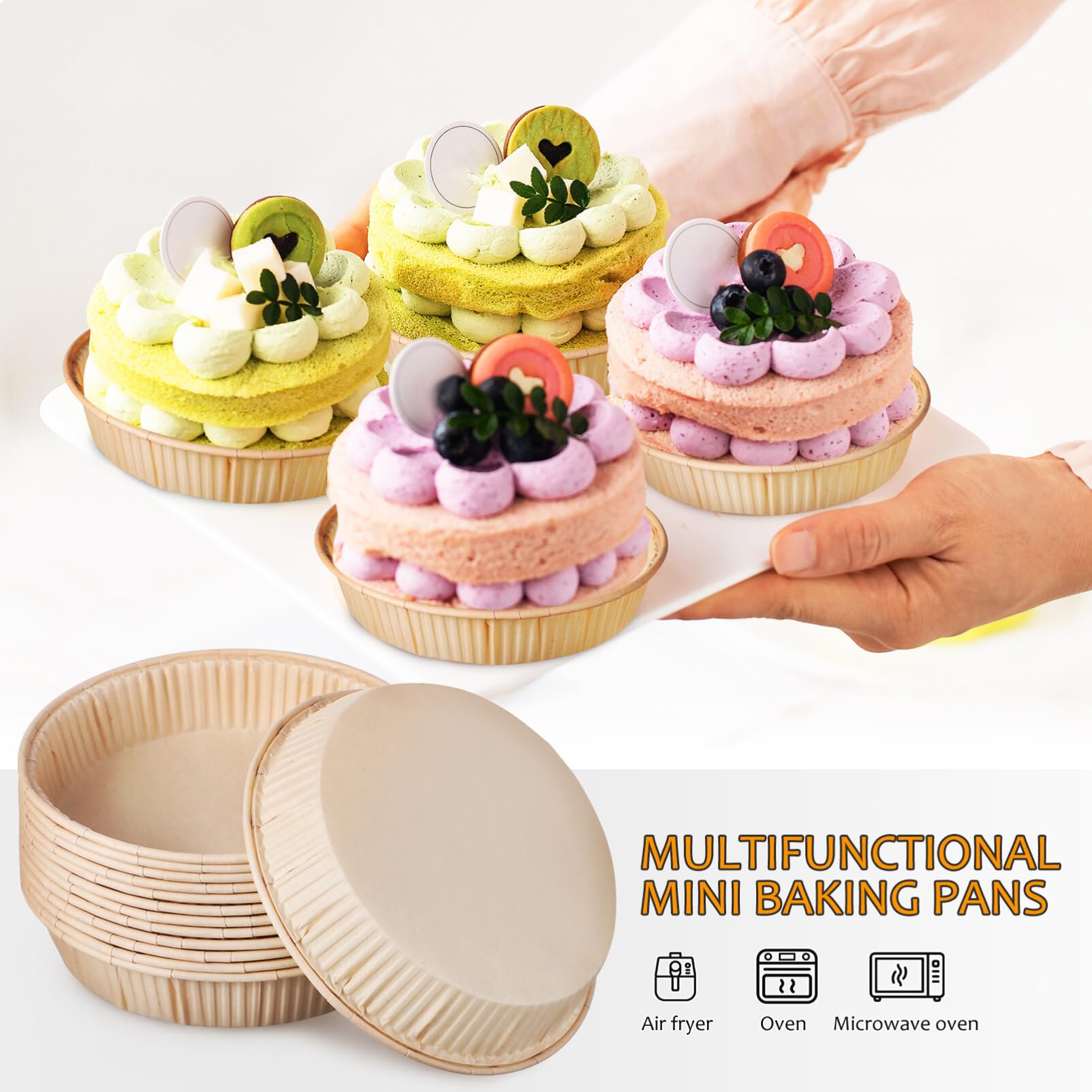 Luxshiny 4 Inch Baking Cups 100 Pcs Paper Mini Tart Pans For Baking 4Inch Mini Pie Pans Tins Disposable Baking Dish Egg Tart Mol