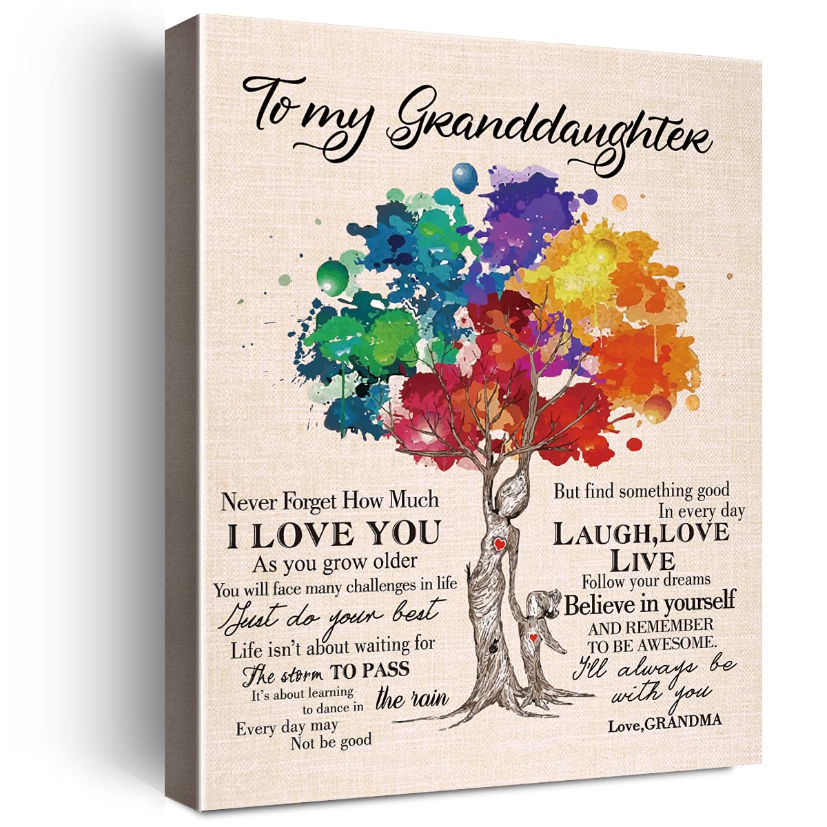Wailozco Gifts For Granddaughter -Hangable Canvas Poem Prints Framed Poster Wall Art For Granddaughter From Grandma-Meaningful G
