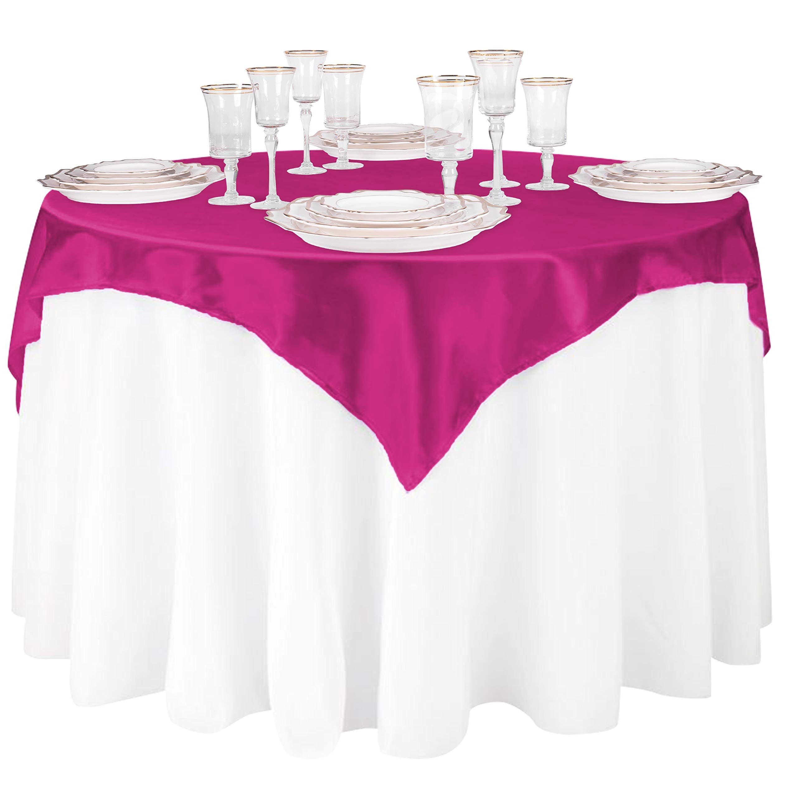 Linentablecloth 60-Inch Square Satin Overlay Fuchsia
