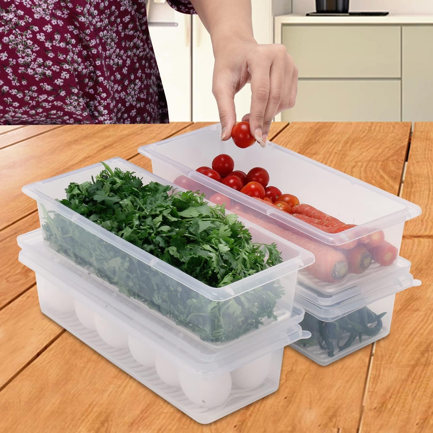 Stysol Set Of 4 Fridge Storage Boxes Fridge Storage Containers 1500 Ml Stackable, Food Grade, Transparent Plastic Box With Lid F
