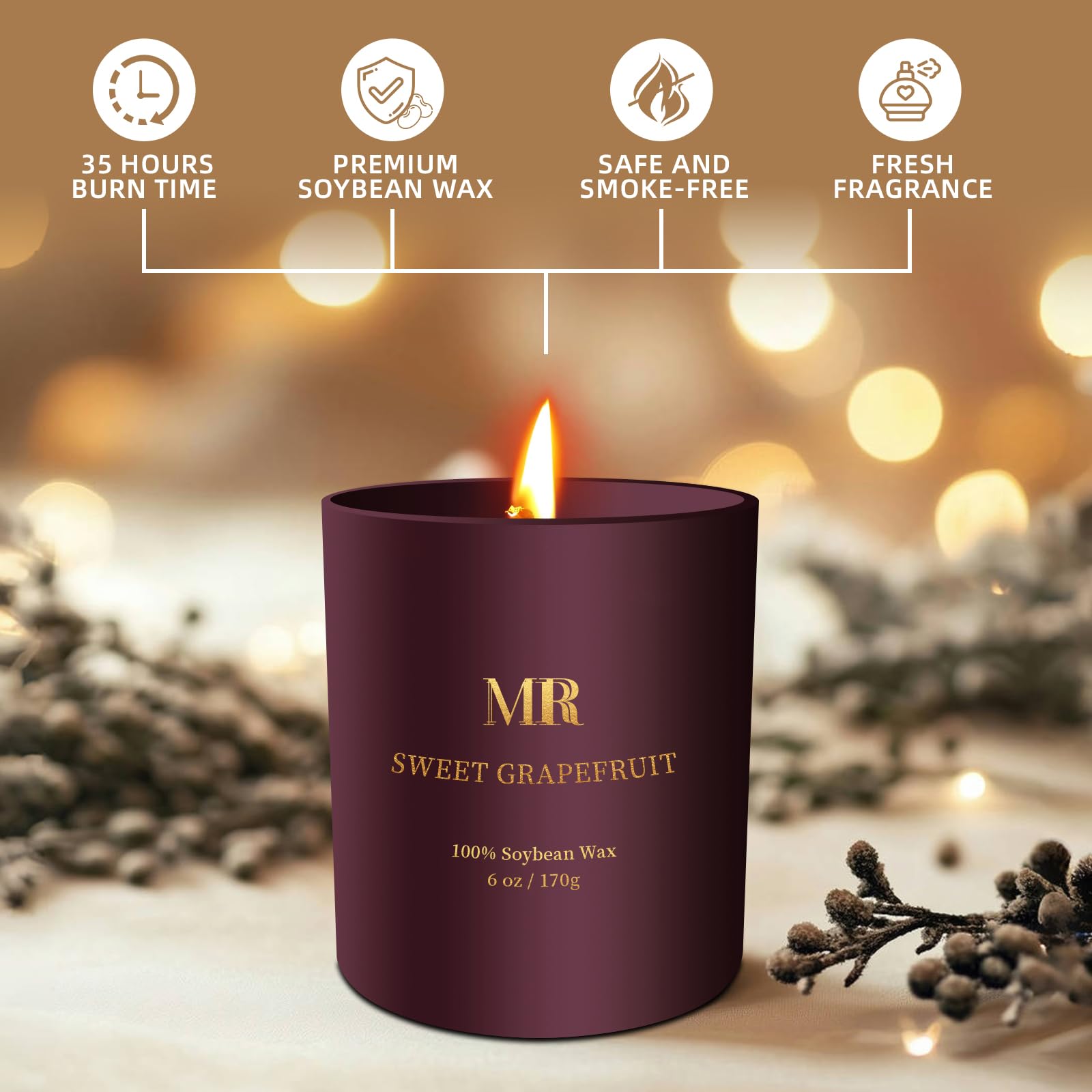 Scented Candles Gifts for Women - Sweet Grapefruit Aromatherapy Candle, Soy Candles for Home Scented, Birthday Valentines Day Ch