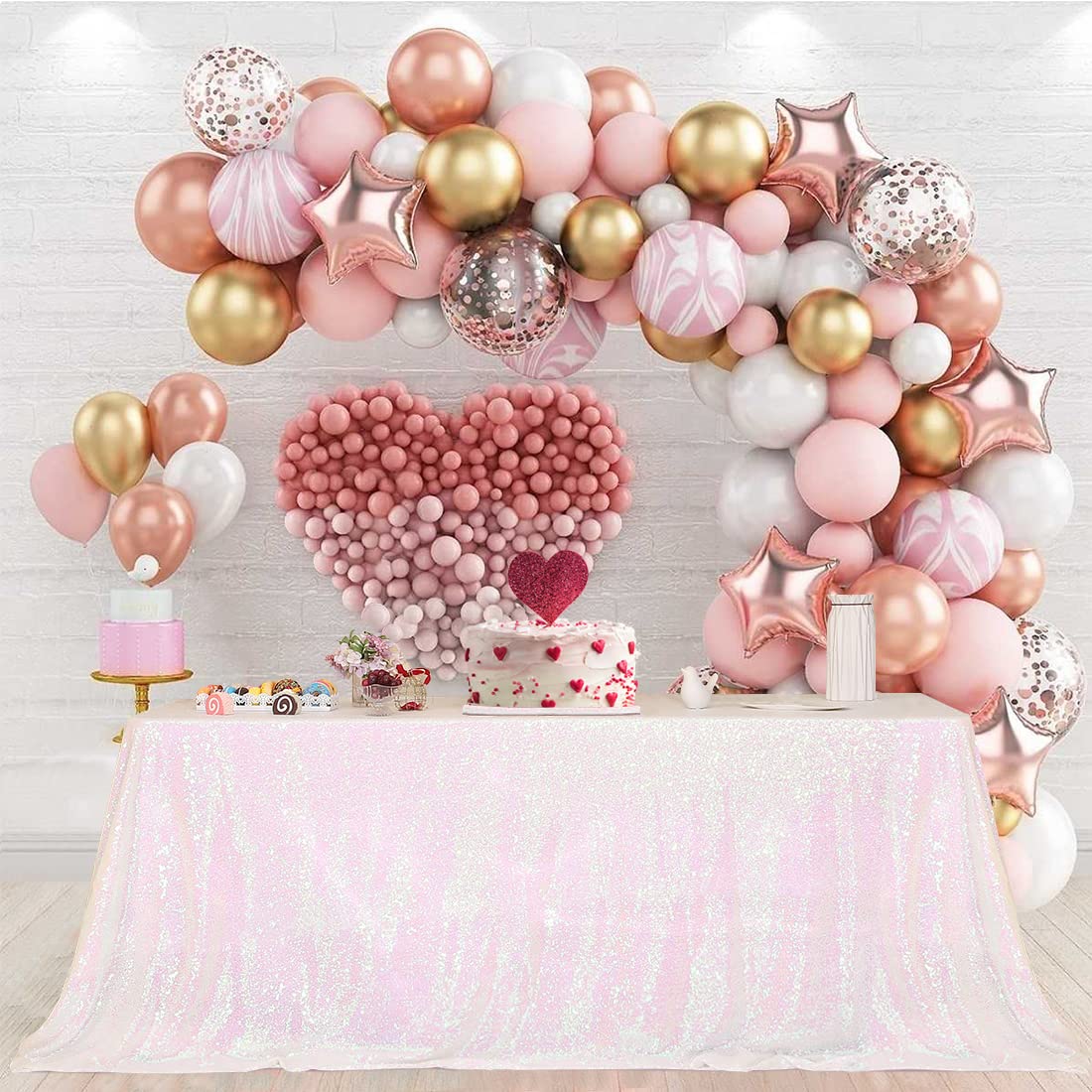 Partydelight Sequin Tablecloth, Wedding, Sweetheart, Christmas Tree, Rectangular, 90''X 156'', Iridescent