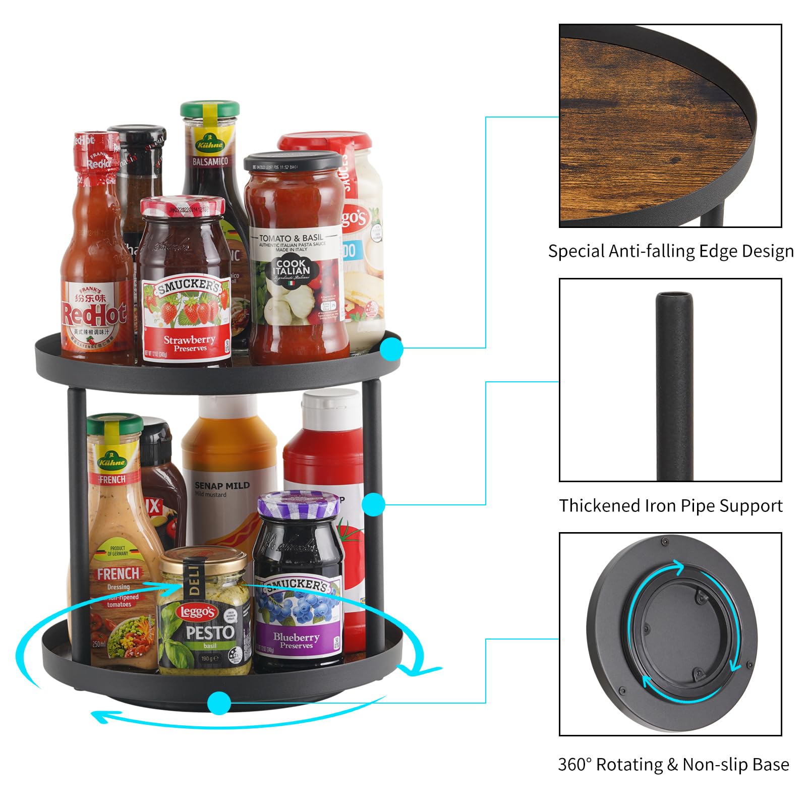 Giikin 2 Tier Lazy Susan Organizer, 2 Tier Spice Turntable Organizer, Circle Rotating Lazy Susan Turntable For Kitchen Counterto