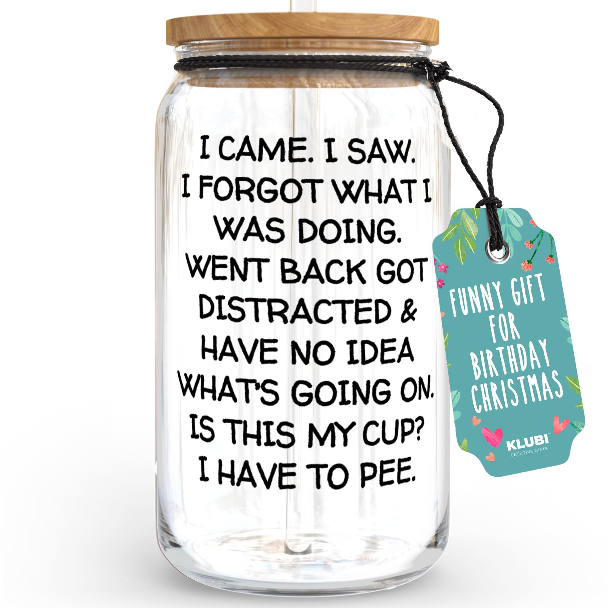 KLUBI I Came I Saw I Forgot Cup 16oz Glass 60th Birthday Gifts for Women Birthday Gifts for Men Grandpa Gifts for Him Drinking C