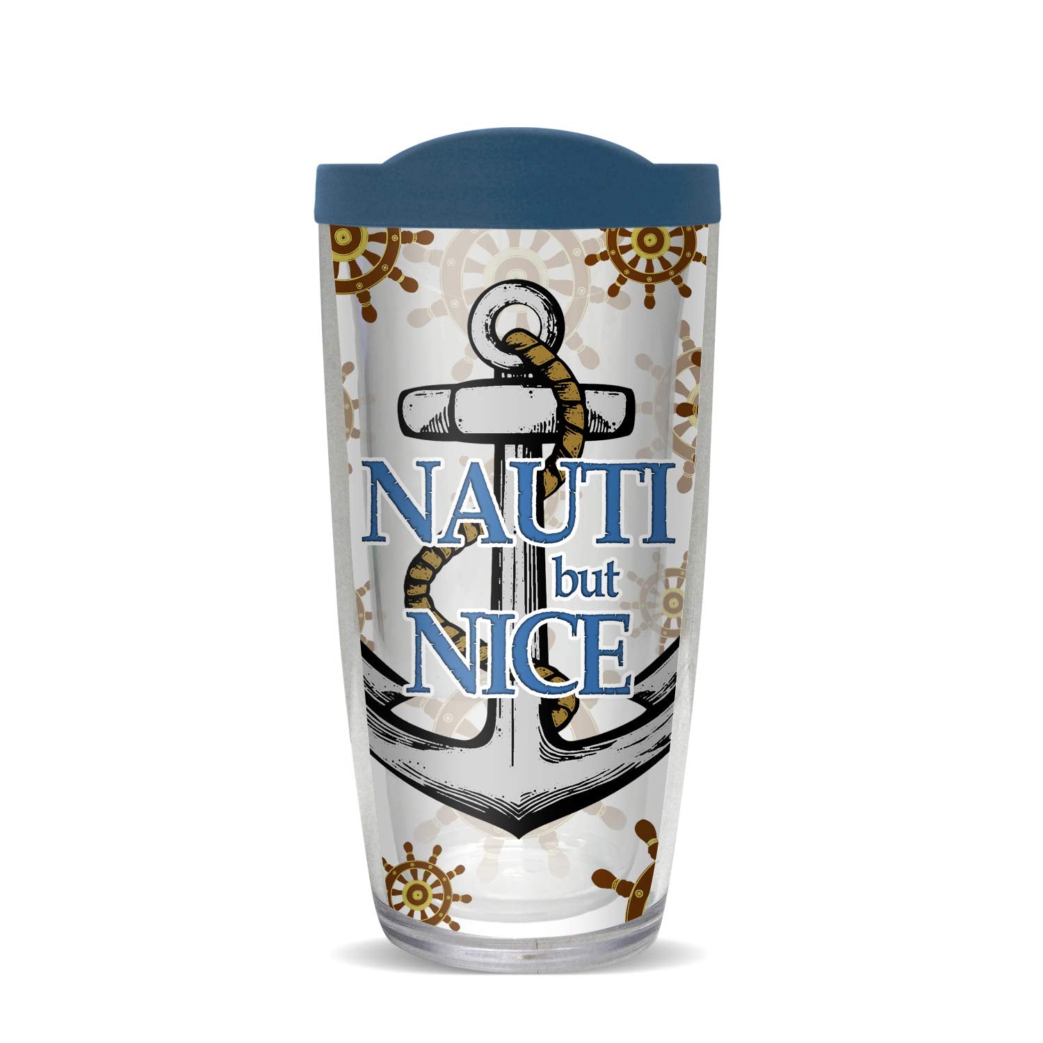 Freeheart 16 Oz Seas The Day Insulated Nautical Tumbler With Blue Travel Lid - Sweat Proof Drinking Cup - Double Wall - Bpa Free