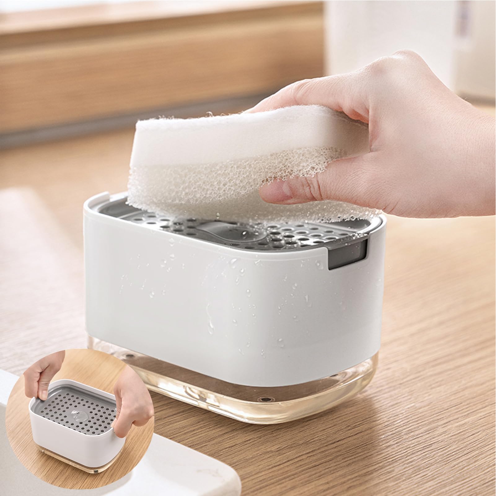 Rufcril Soap Pump Dispenser And Sponge Holder, 10Oz / 300Ml Dish Soap Dispenser For Kitchen,Black