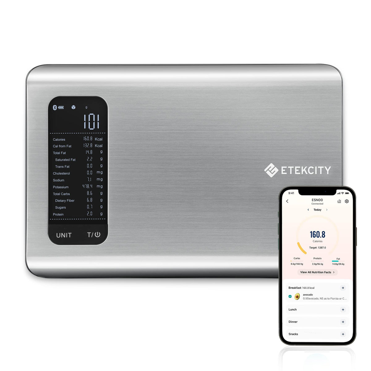 Etekcity Smart Food Kitchen Scale With Nutritional Calculator, Free App With 19 Nutrients Tracking, Calorie, Marco, Digital Gram