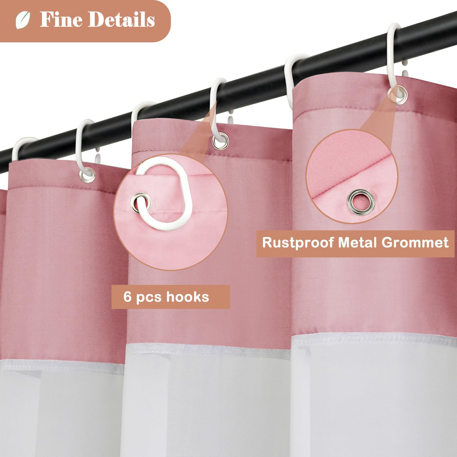 UFRIDAY Pink Shower Curtain Decorative Polyester Fabric Shower Curtain for Bathroom with Sheer Window Set 72 x 72 Inch for Girls Woman Lady Light Pink