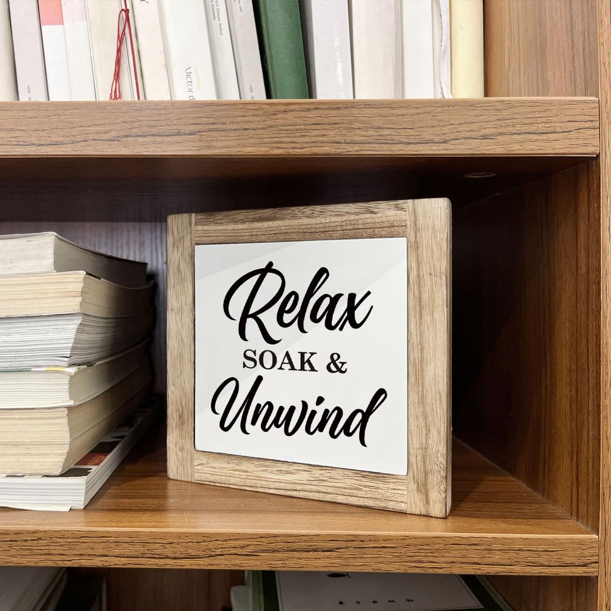 Relax Soak Unwind, Wooden Box Signs for Home Decor, Rustic Farmhouse Bathroom Decor Tabletop, Housewarming Bathroom Decortion, B