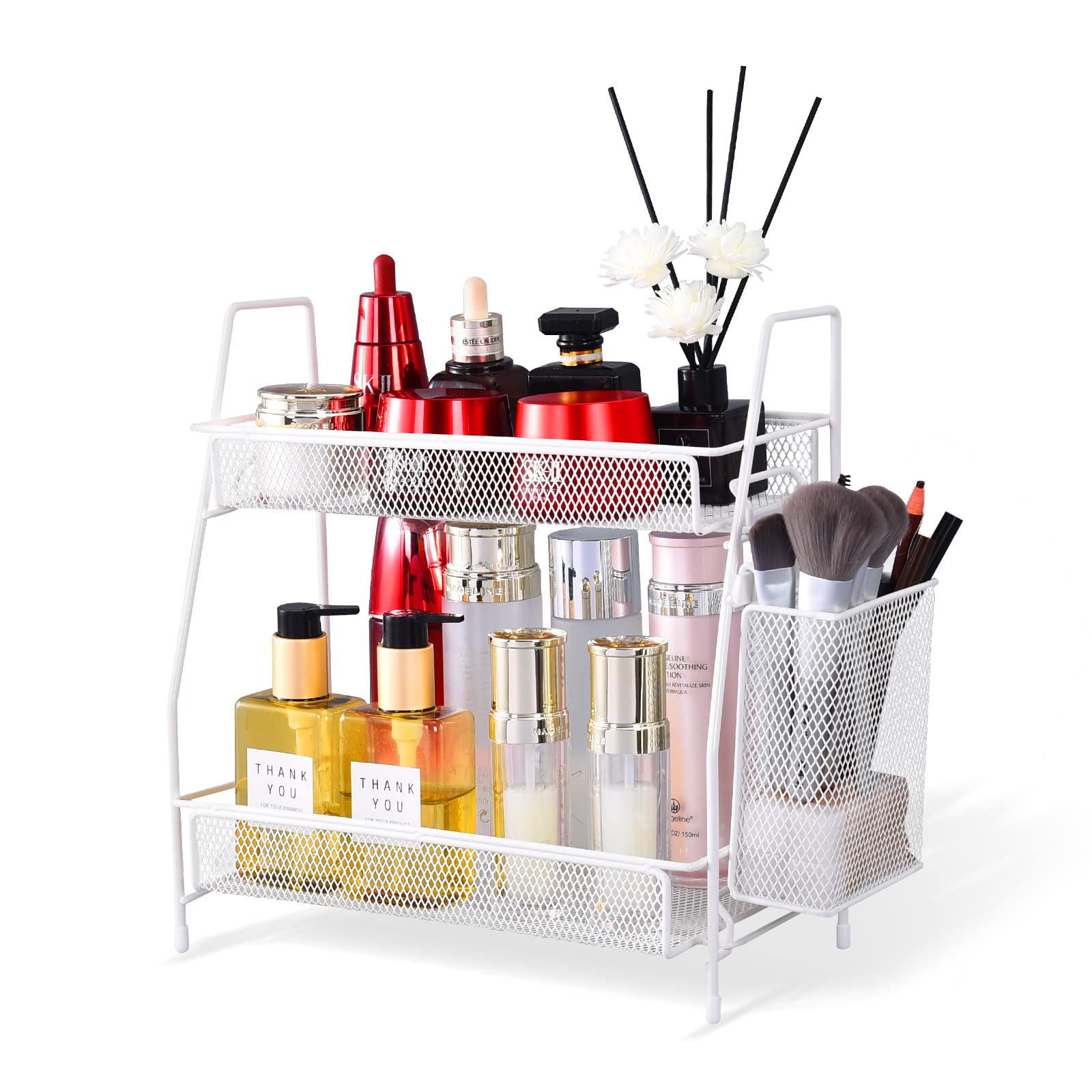 THENNIKIGO 2024 upgraded Bathroom Organizer with Basket, 2-Tier Bathroom Tray for Countertop Storage Shelf, Vanity Organizer and