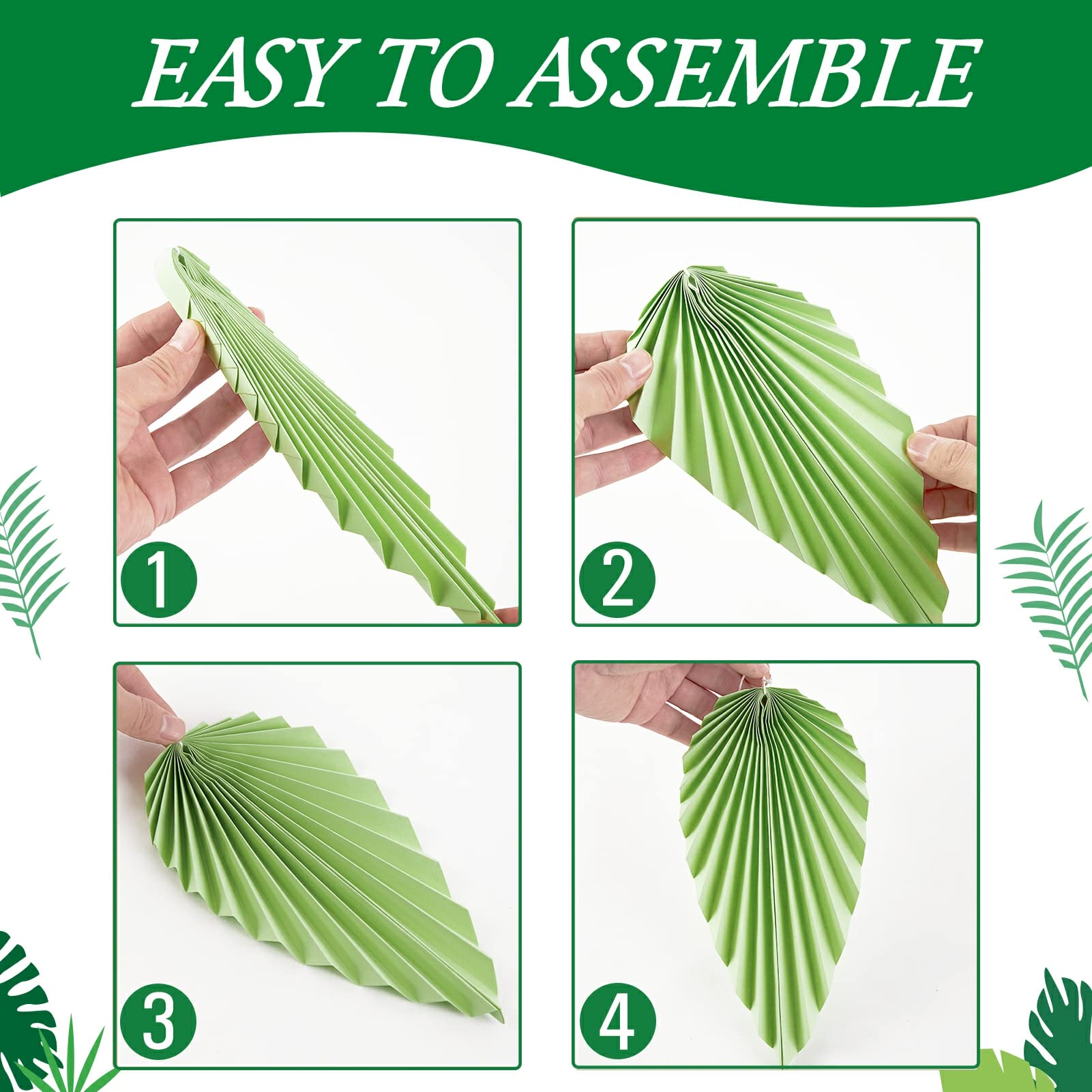 SUNBEAUTY Paper Fans Party Decorations Paper Leaves for Decoration Paper Fans Classroom Decoration Paper Fans Backdrop Decor Green Birthday Decorations Set of 9