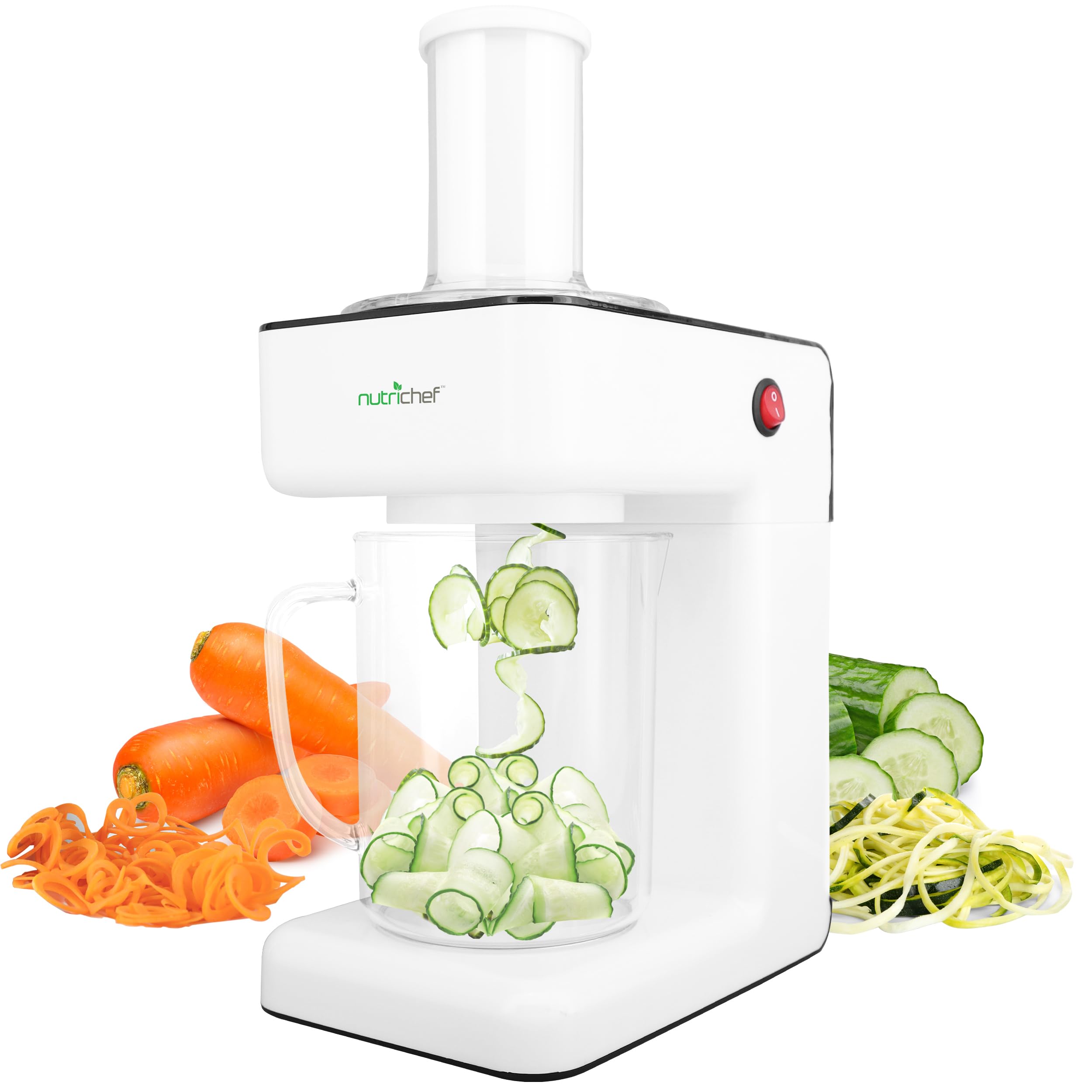 NutriChef 3-in-1 Electric Vegetable Chopper, Spiralizer, and Salad Maker - Fruit Cutter, Spiral Shredder Machine, Veggie Spaghet