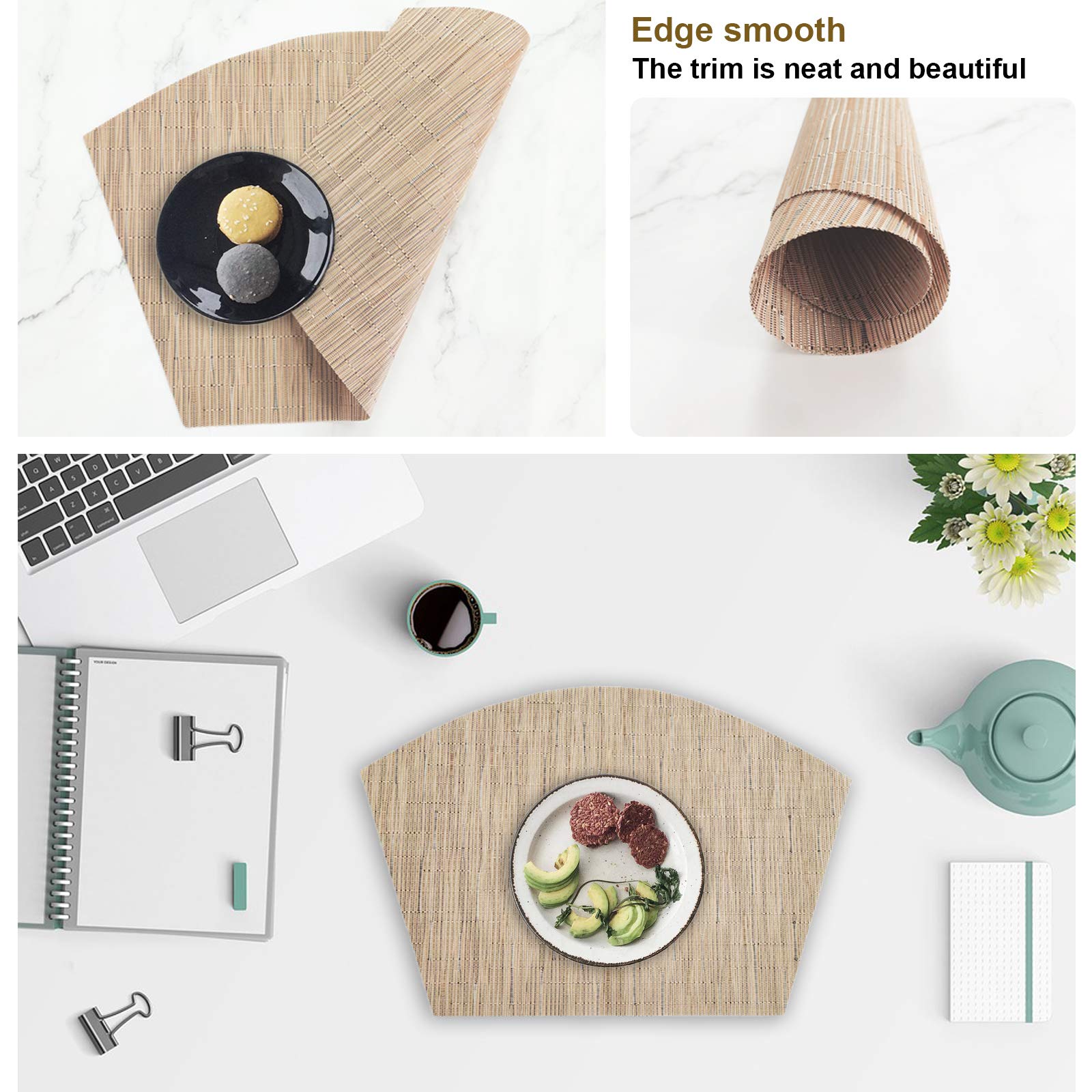 5Pcs Round Placemats Wedge Place Mats Sets With Centerpiece Round Table Mats, Zoxilen Pvc Polyester Heat Resistant Non-Slip Plac