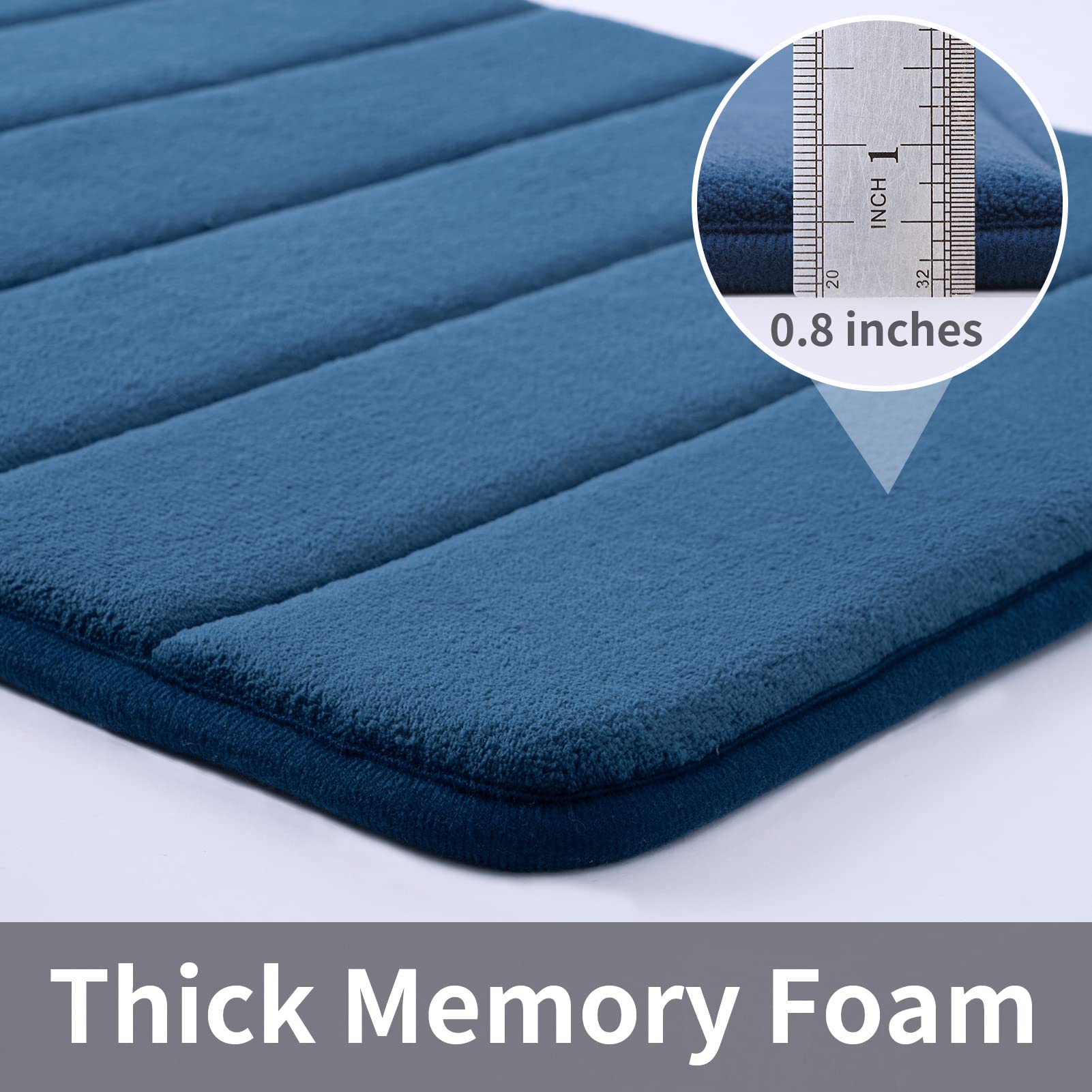 ROSMARUS Memory Foam Bath Mat 17? x 24?  Water Absorbent Shower Mat  Thick Bath Rugs for Bathroom Non Slip with PVC Backing  Ultra Soft Bathroom Rugs for Bathroom Floor & Tub  Navy