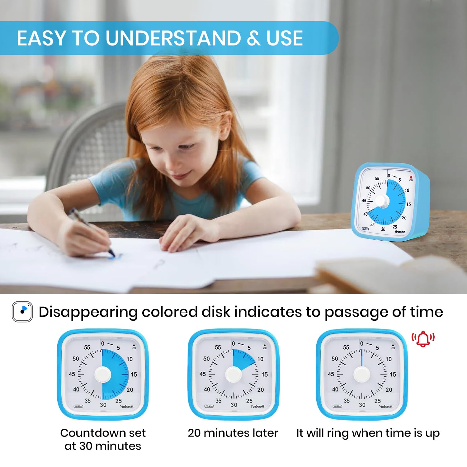 Yunbaoit Upgraded Visual Timer With Protective Case 60 Minute Countdown Timer For Kids With Low Power Indicator Light Clock Time