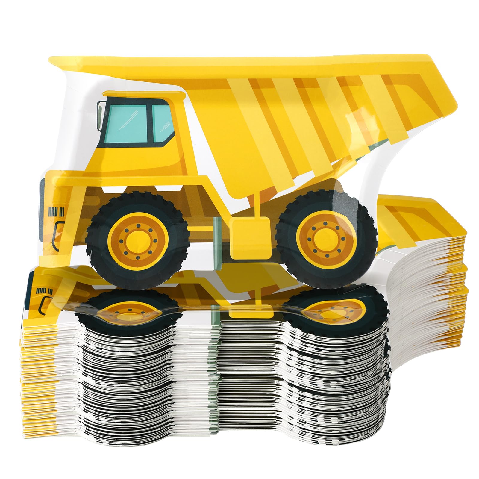 Zonon 50 Pcs Construction Truck Paper Plates Disposable Construction Theme Birthday Party Supplies Decoration for Food Snack App